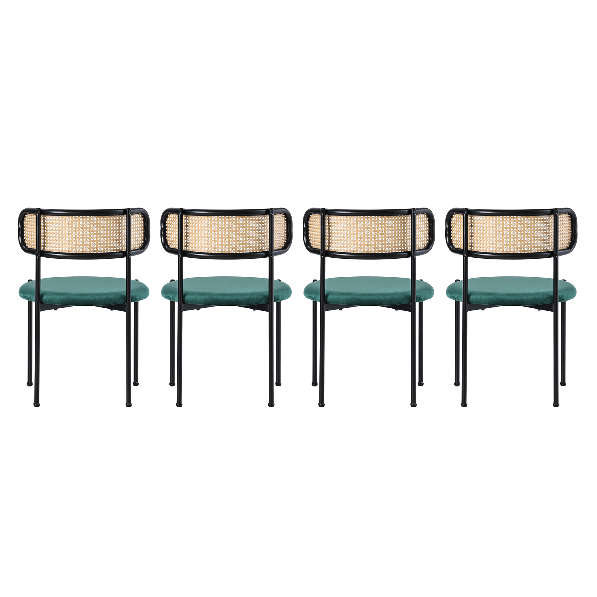 Chaise de salle à manger, lot de 4, détails en rotin, métal, vert - vue 5
