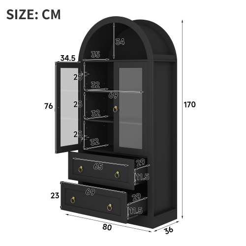 Dimensions de l’armoire vitrine noire