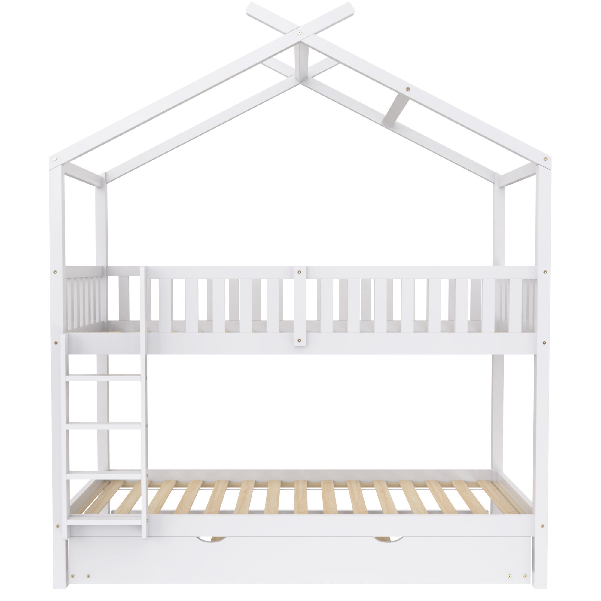 Lit cabane enfant 90 x 200 cm blanc avec trois couchages