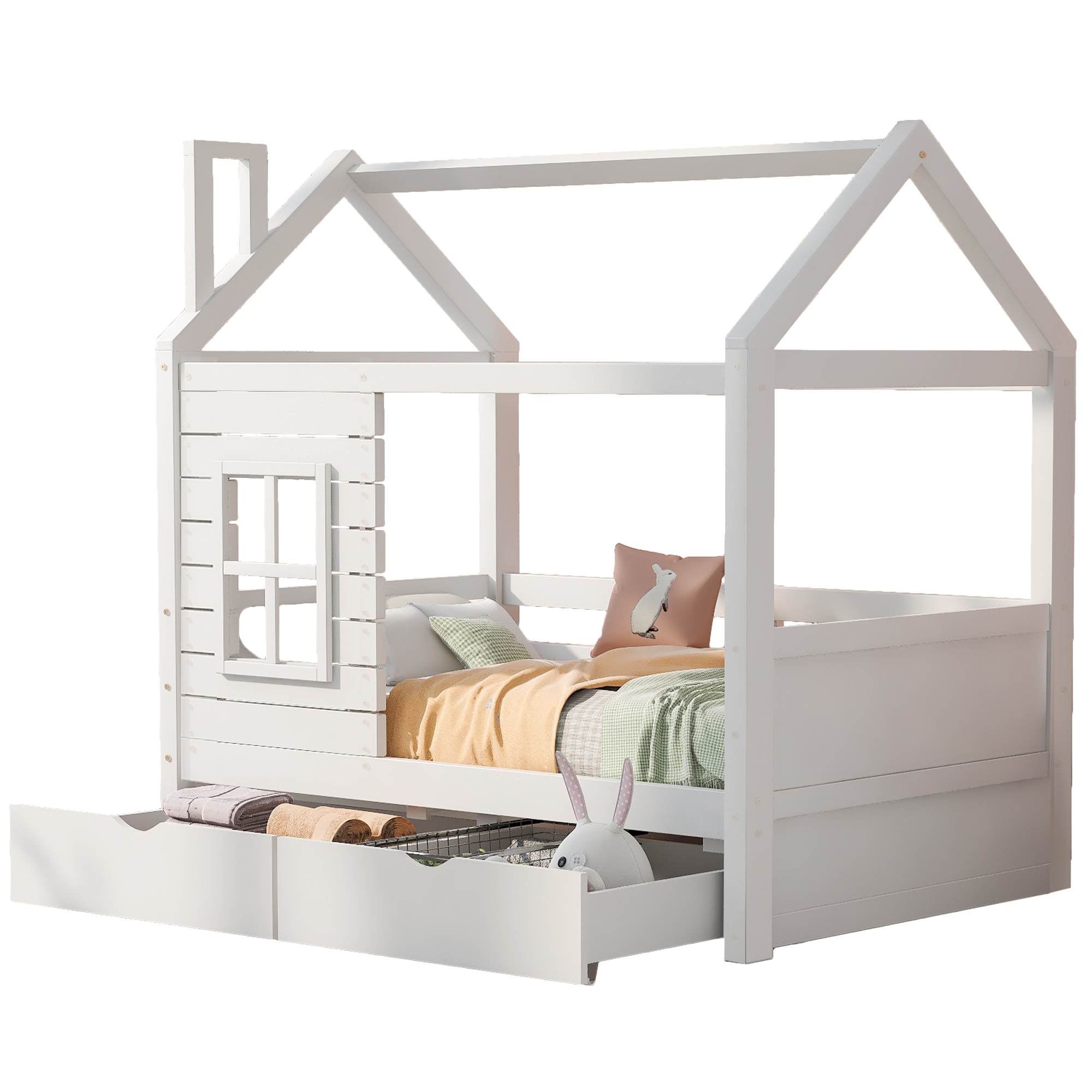 Lit enfant, bois massif, blanc - vue 4