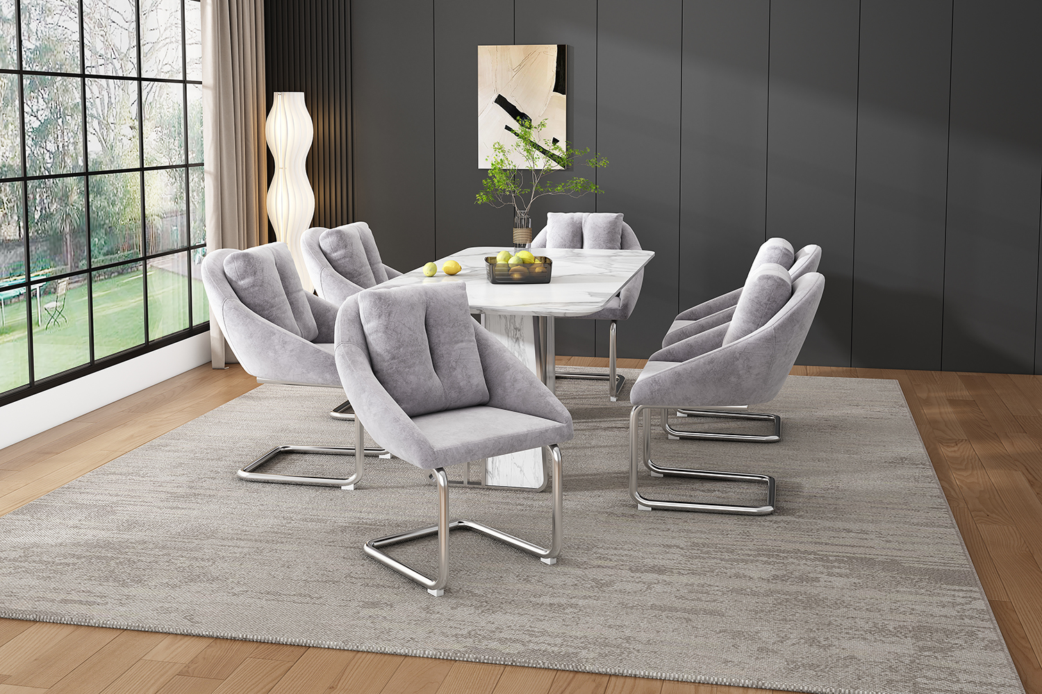 Chaise de salle à manger en velours avec cadre en - image 8