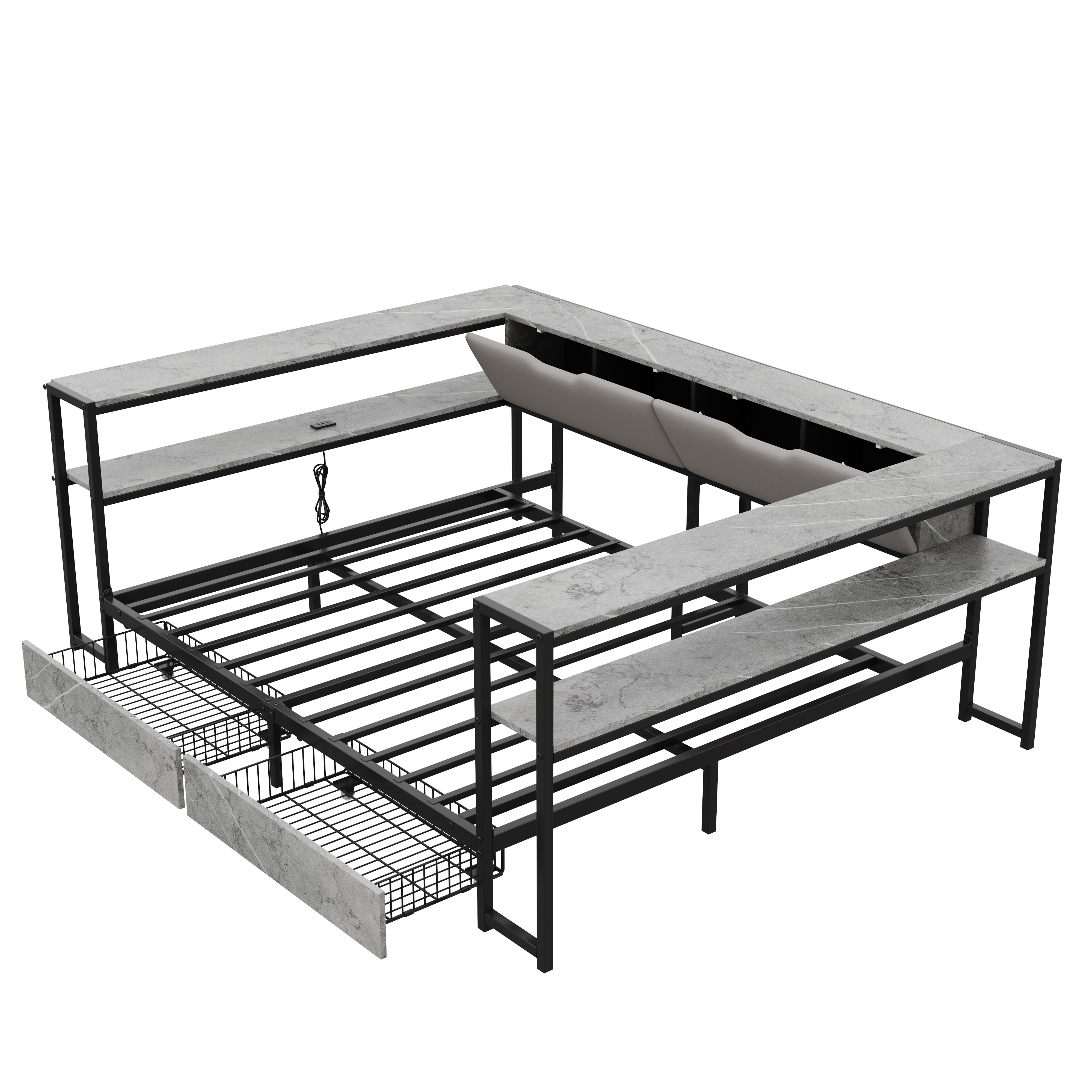 Lit jour confortable rangements gris