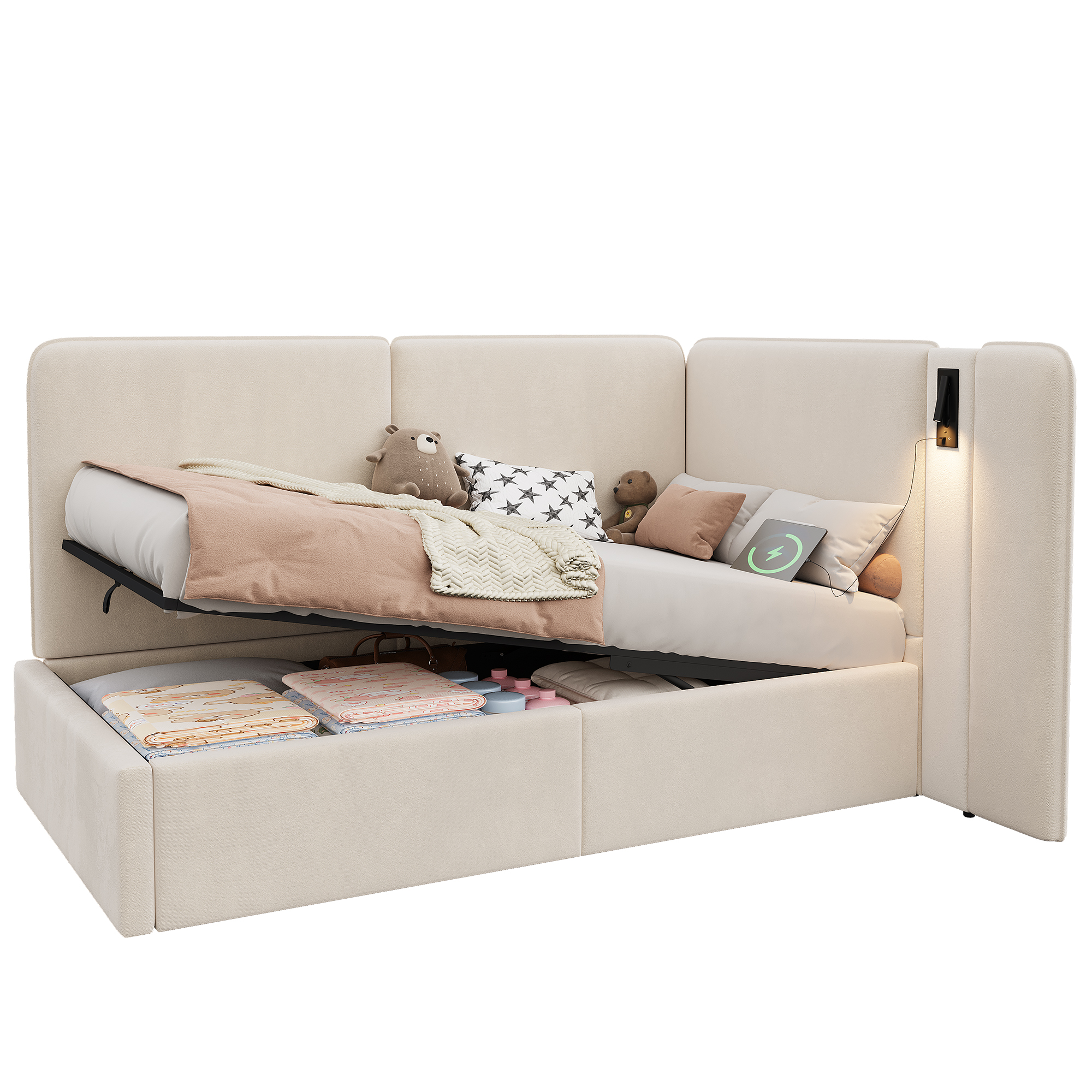Lit jour velours confortable pour enfant