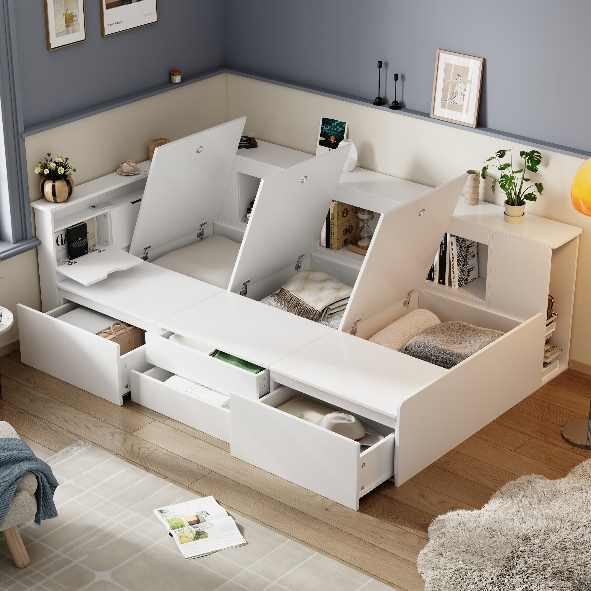 Kinderbett,90*200cm,Einzelbett,Multifunktionales K