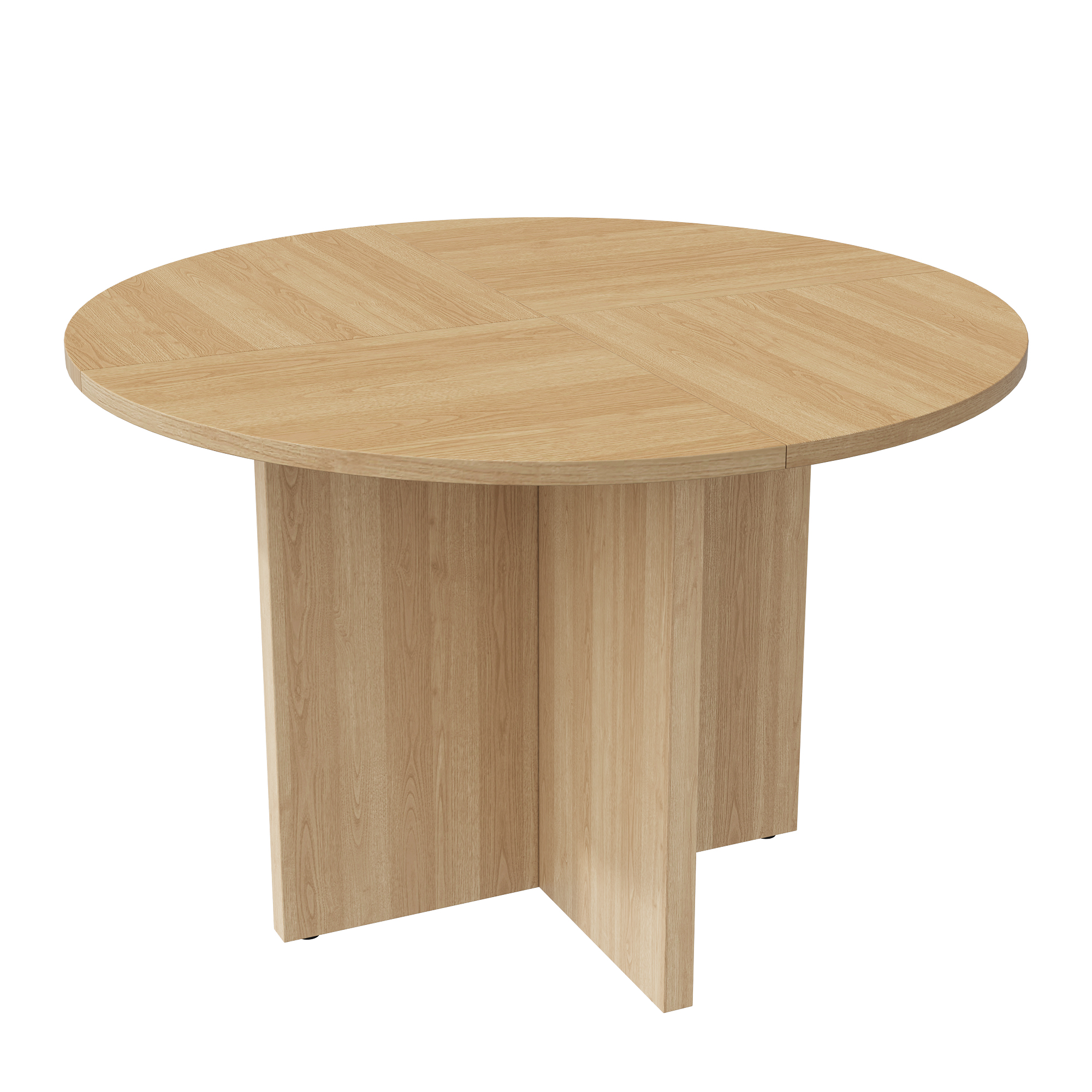 Table à manger ronde Ø120 x H75 cm pour 4 à 6 personnes, MDF, Effet chêne - dimensions et détails