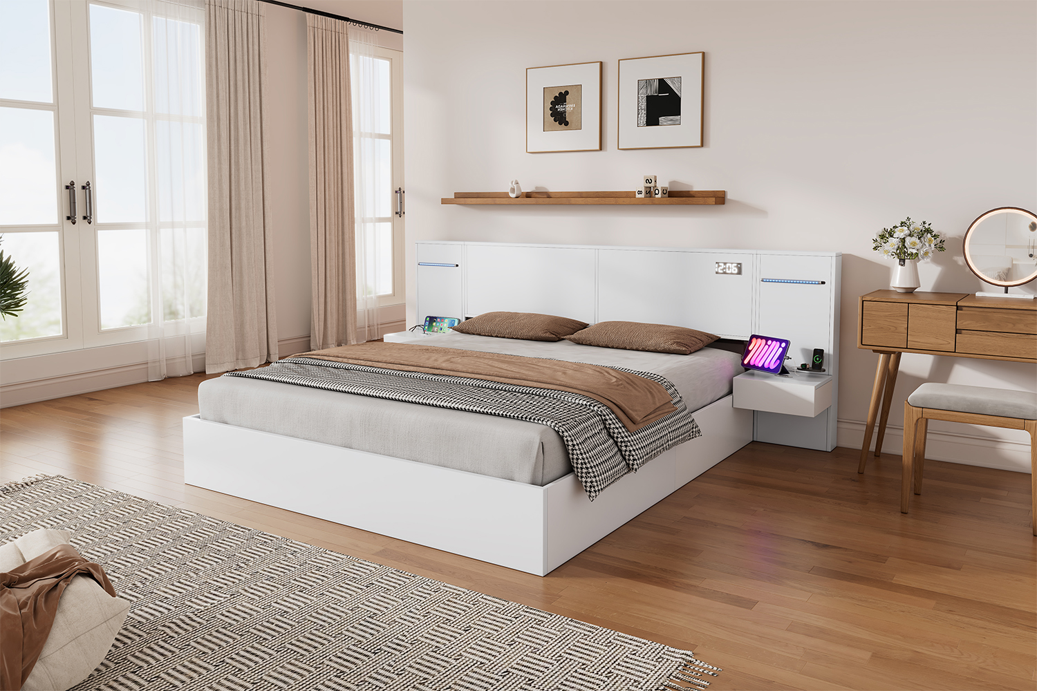 Lit avec haut-parleurs Bluetooth, horloge électronique, USB-A et USB-C, 2 tailles 180/160 cm, pour chambre, expérience intelligente, musique au lit, recharge multiple, design technologique, confort moderne - image 18