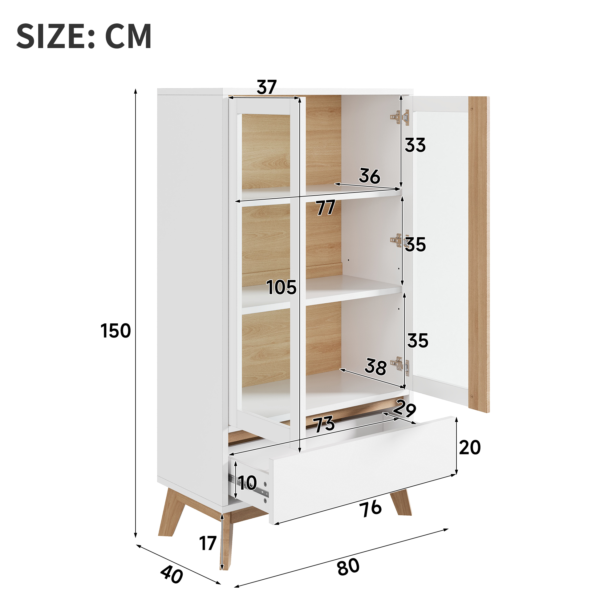 Armoire de cuisine scandinave 80 x 40 x 150 cm en - image 5