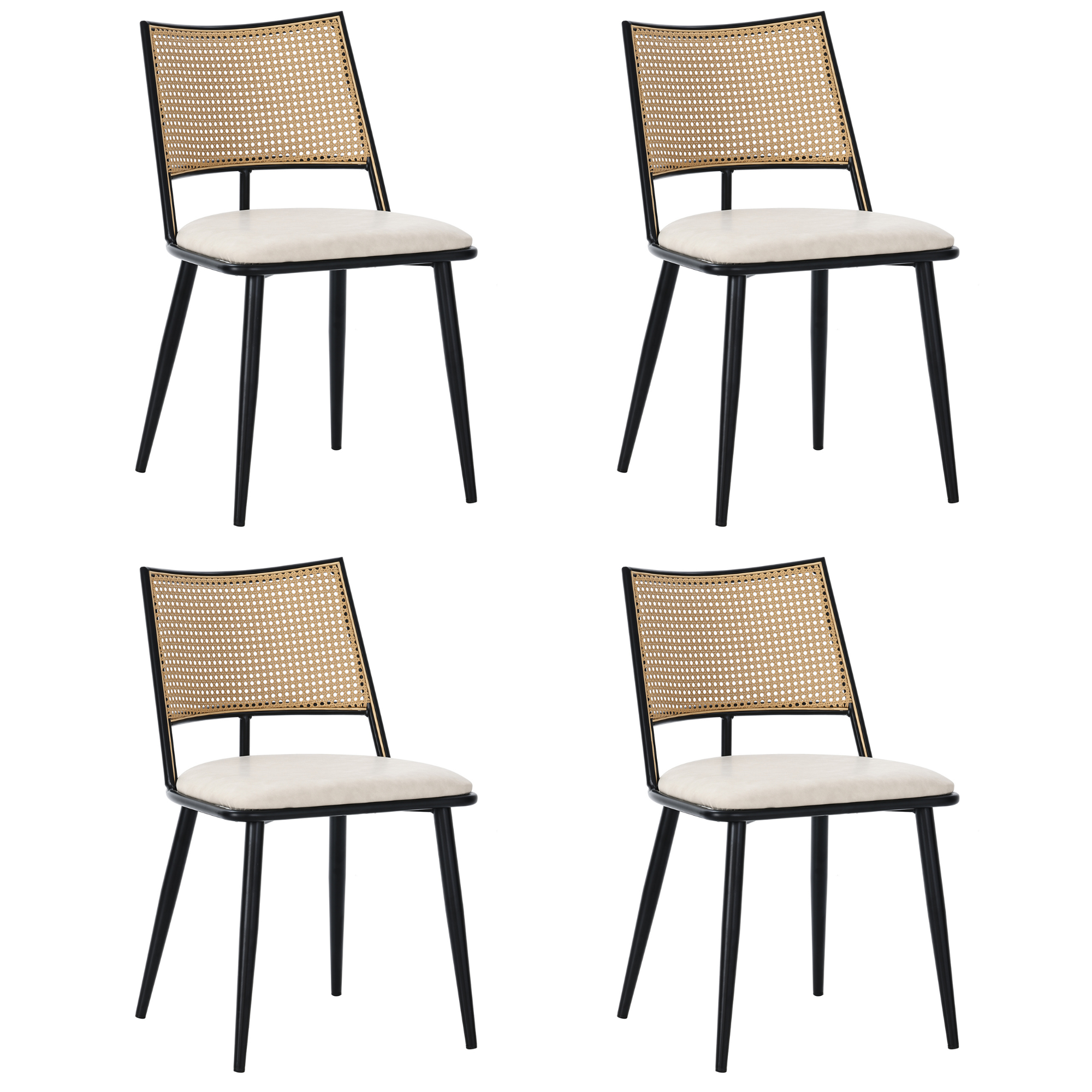 Chaise de salle à manger, lot de 4, détails en rotin, noir - vue 2