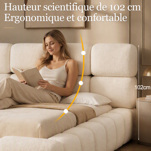Dimensions et hauteur du lit coffre 200x200 bouclé blanc