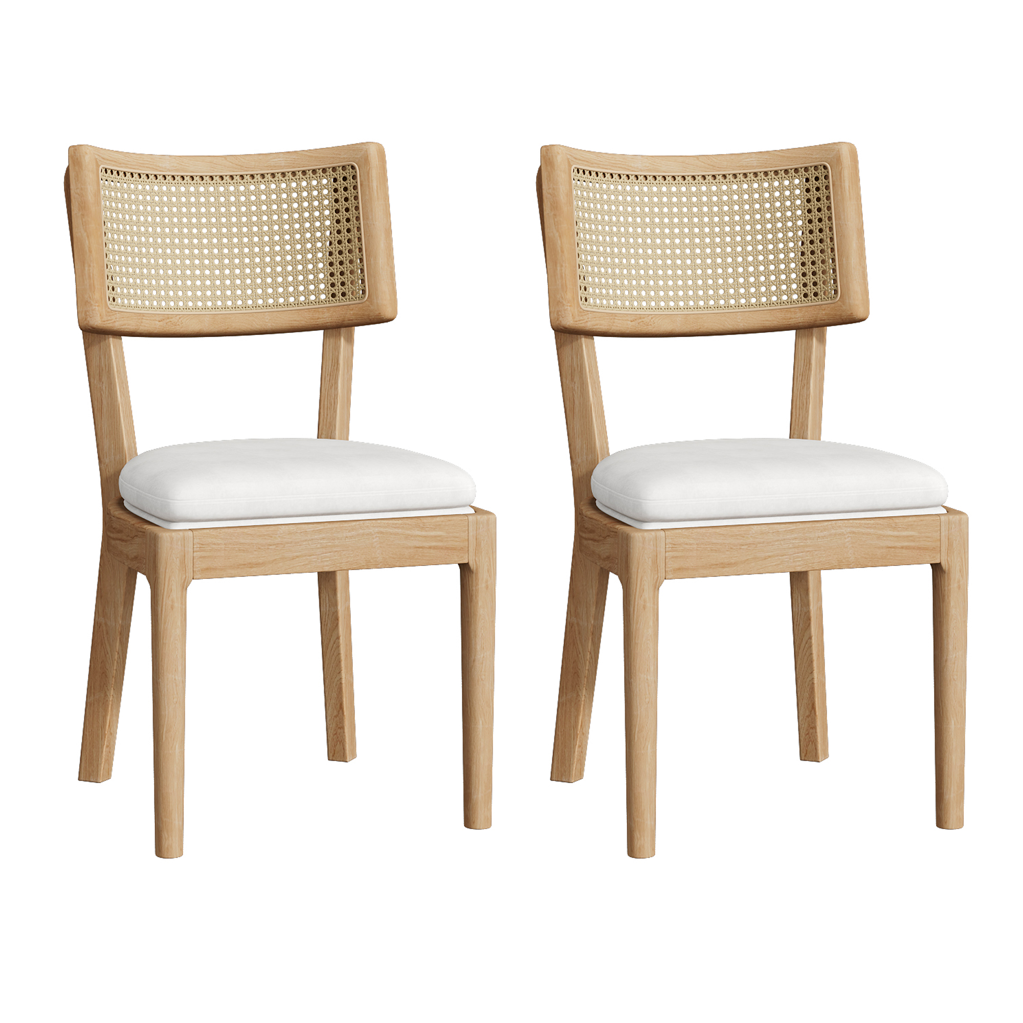 Lot de 2 chaises de salle à manger avec dossier en rotin, 50 x 58 x 88 cm, Effet bois naturel - détails