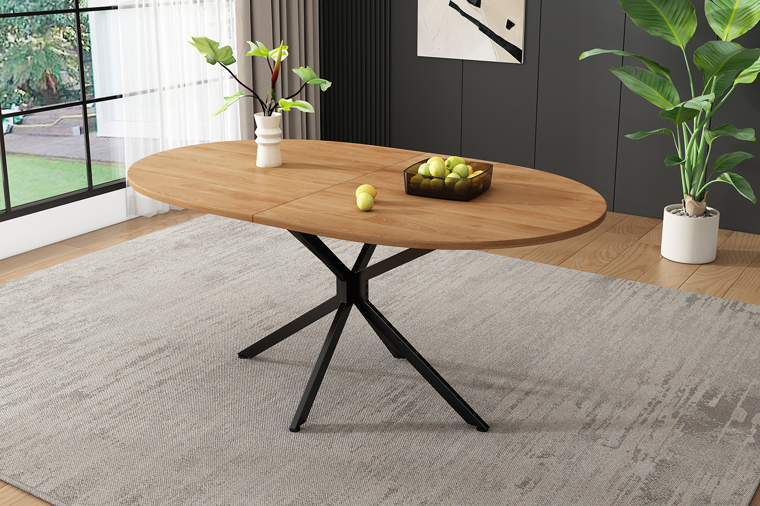 Table à manger, 120 x 80 x 75,5 cm, métal et MDF, bois naturel - vue 7