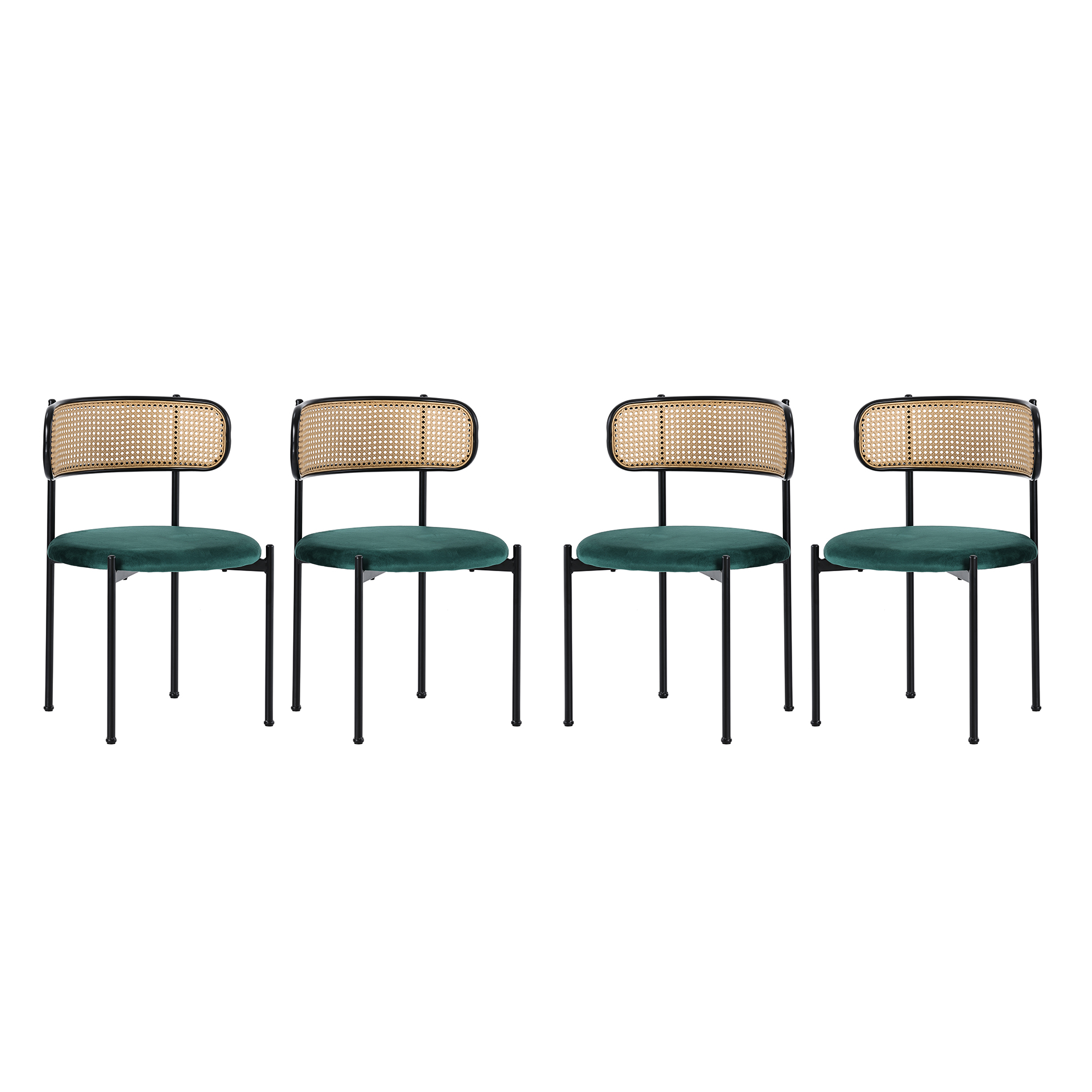 Chaise de salle à manger, lot de 4, détails en rotin, métal, vert - vue 4