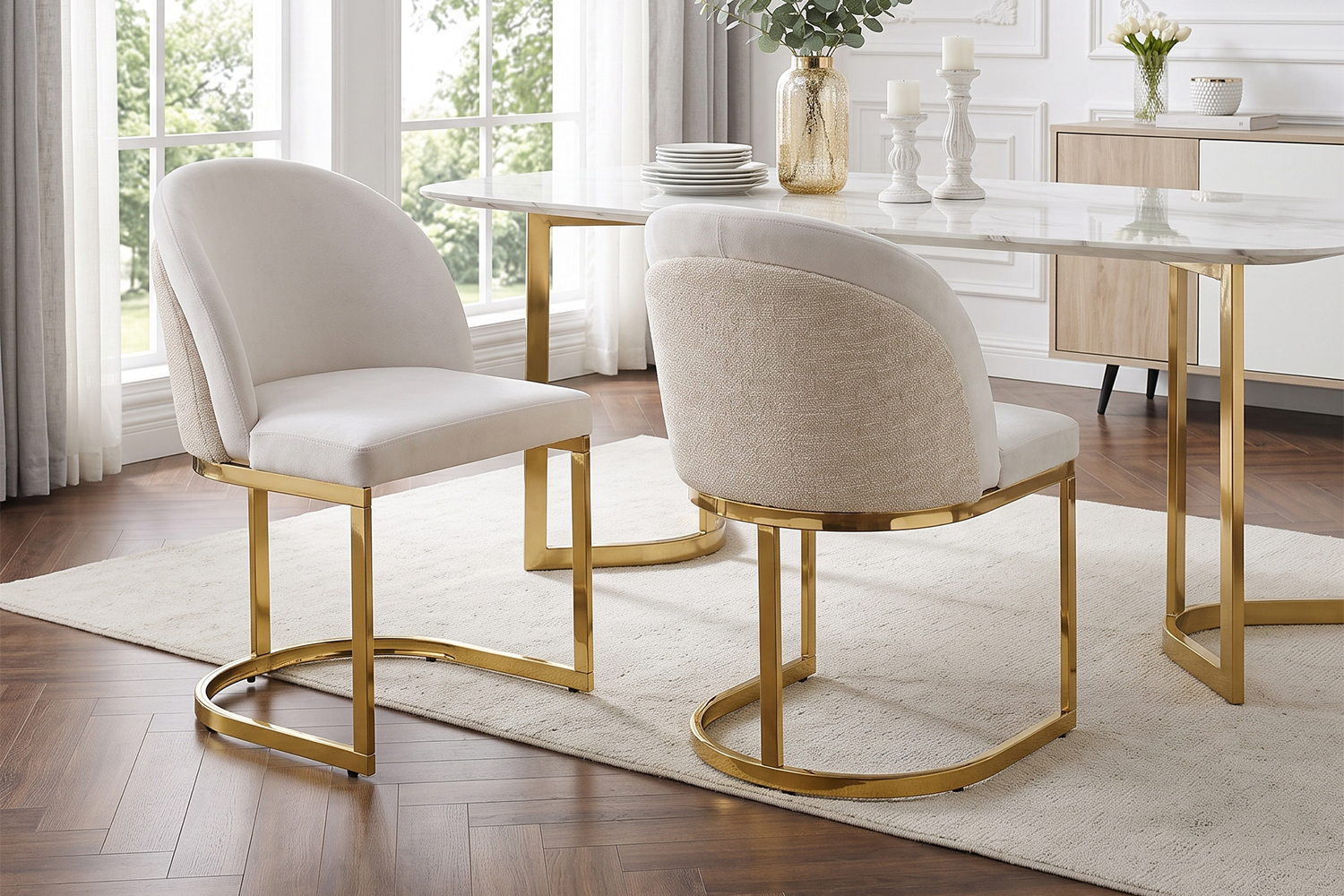 Chaise de salle à manger double dossier, mousse 25D, tissu chenille, pieds métal galvanisé miroir, cadre renforcé, pour salle à manger et salon, design haut de gamme, confort durable, style luxueux, stabilité, durabilité - image 21