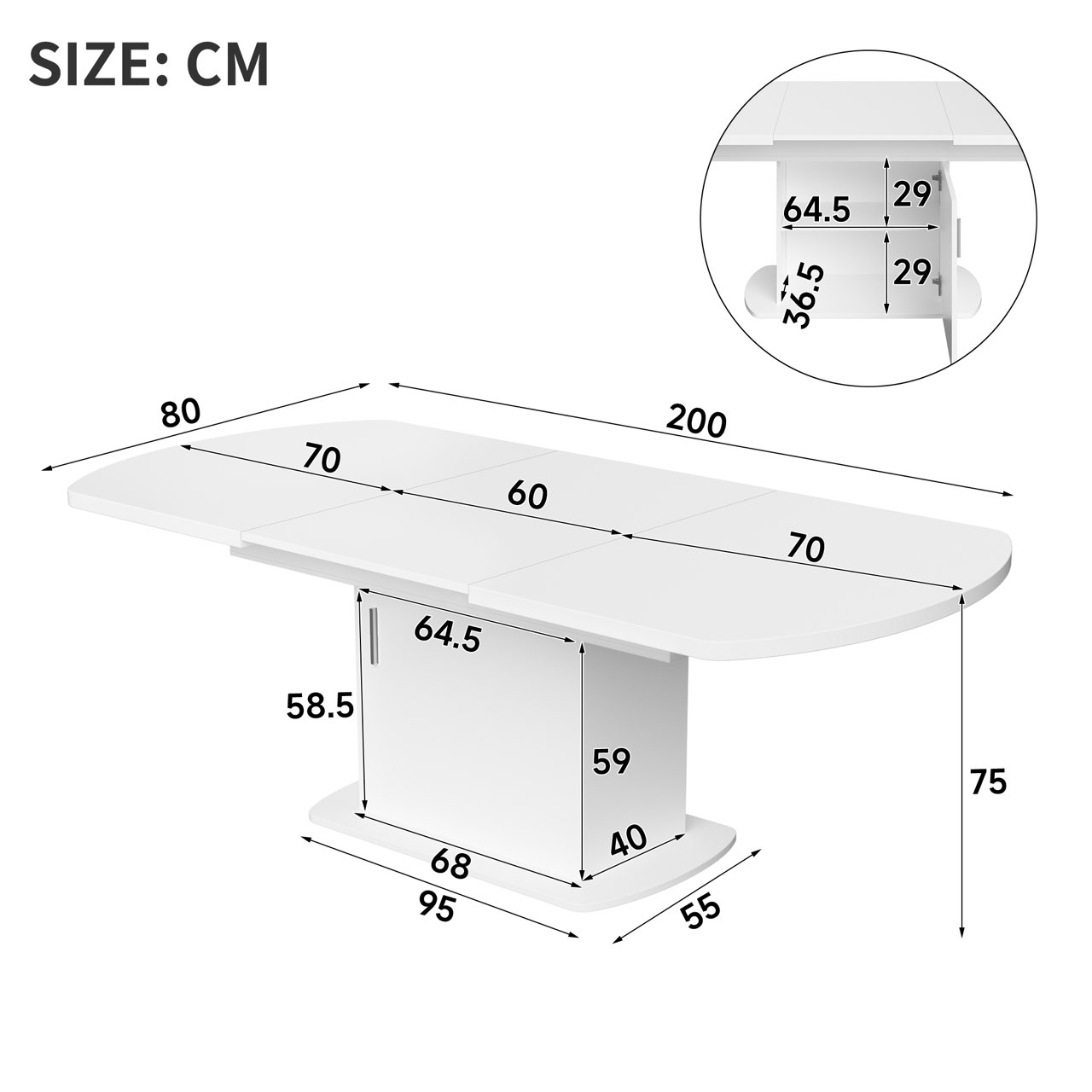 Table à manger extensible, rangement intégré, 200 x 80 x 75 cm, panneaux de particules, argenté - vue 2