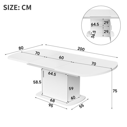Dimensions de la table à manger extensible avec rangements