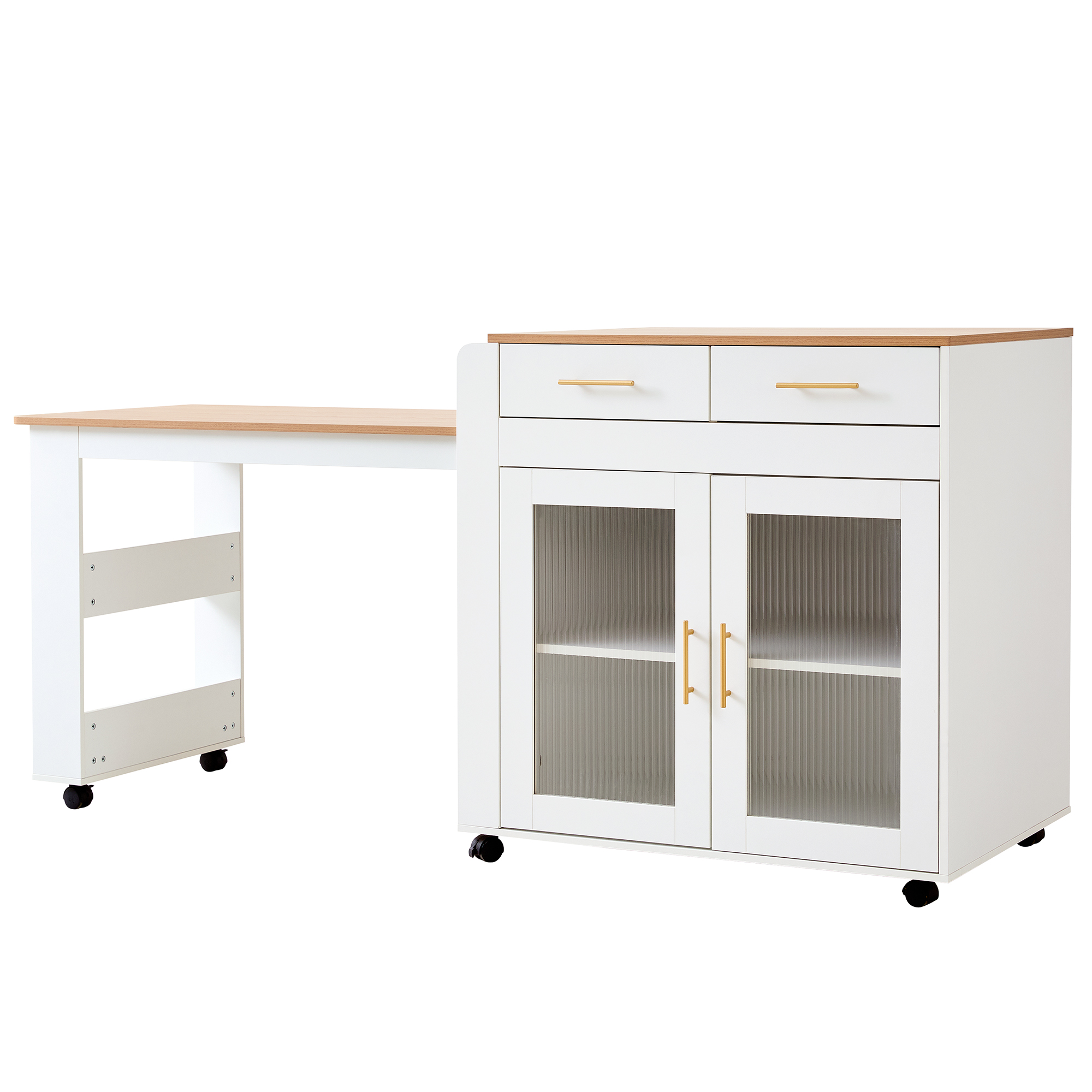 Îlot de cuisine, ports USB, 177 x 60 x 89,5 cm, panneaux de particules, blanc - vue 7