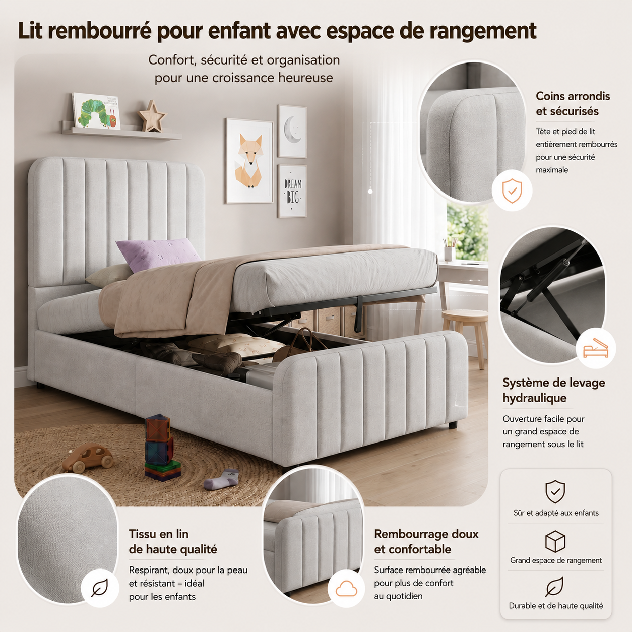 Détail du lit rembourré