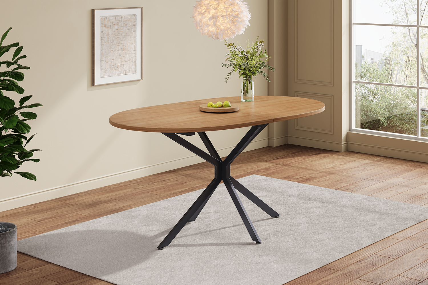 Table à manger, 120 x 80 x 75,5 cm, métal et MDF, bois naturel - vue 6