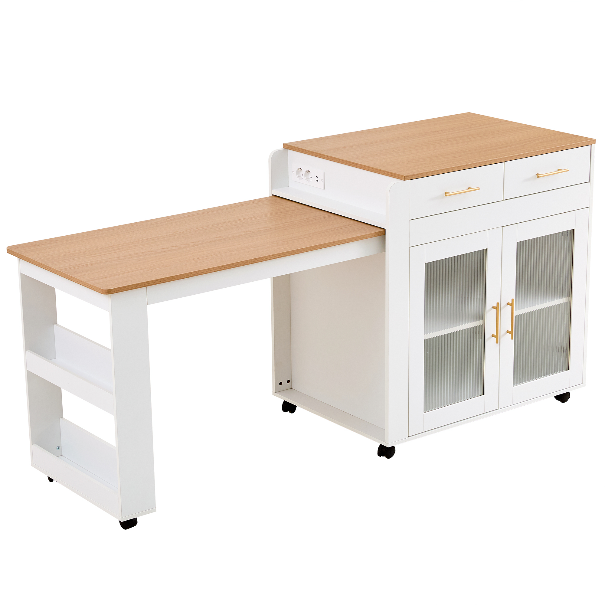 Îlot de cuisine, ports USB, 177 x 60 x 89,5 cm, panneaux de particules, blanc - vue 4