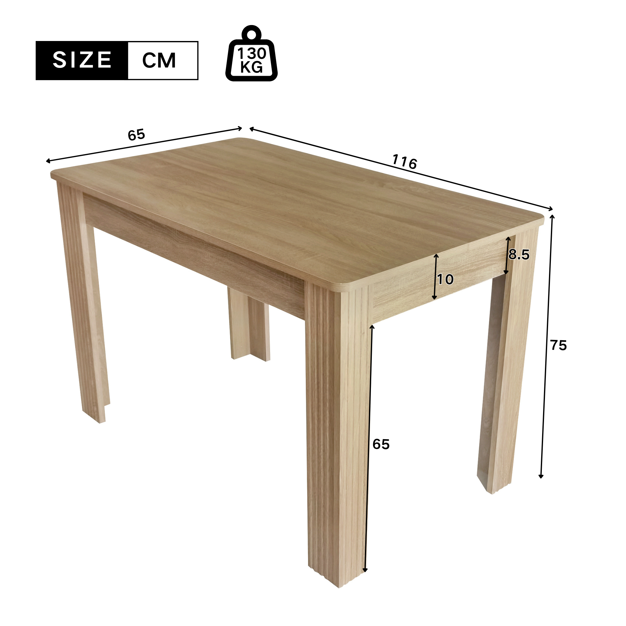 Table à manger, 116 x 65 x 75 cm, panneaux de particules et bois, chêne - vue 4
