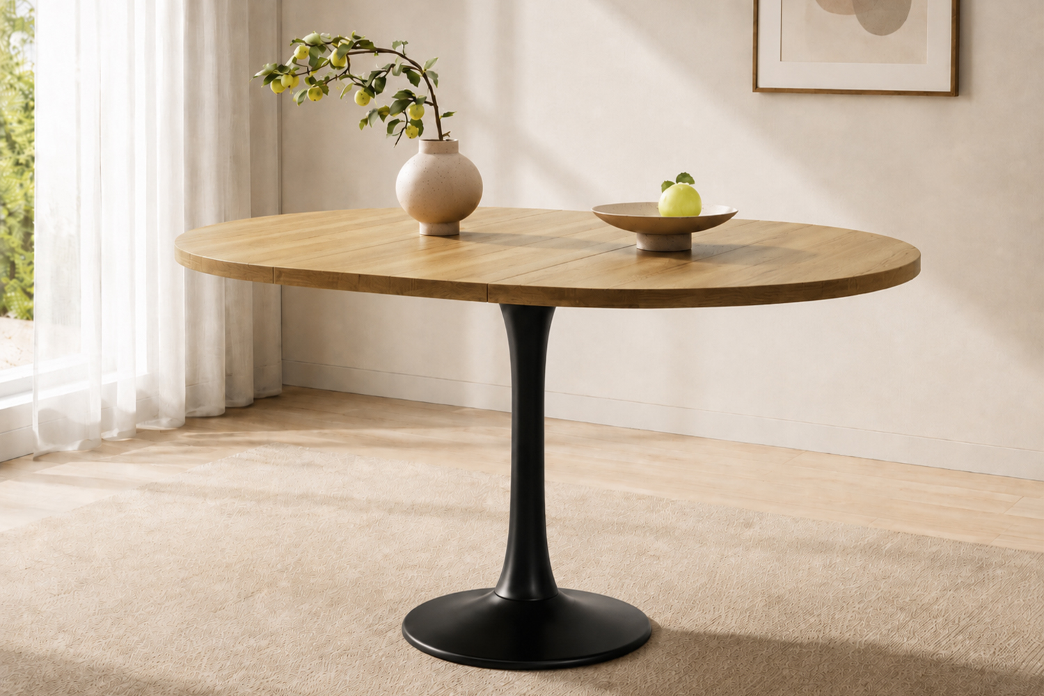 Table à manger ovale extensible en MDF et métal