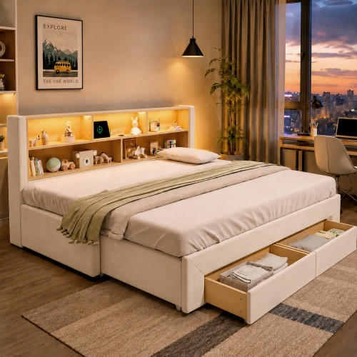 Bande LED du lit banquette extensible beige