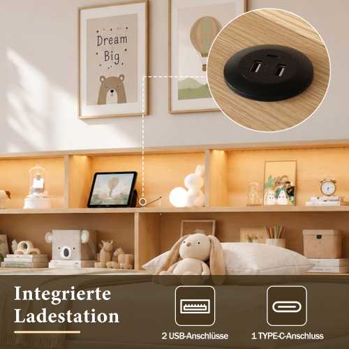 Ports USB et Type-C intégrés au lit banquette