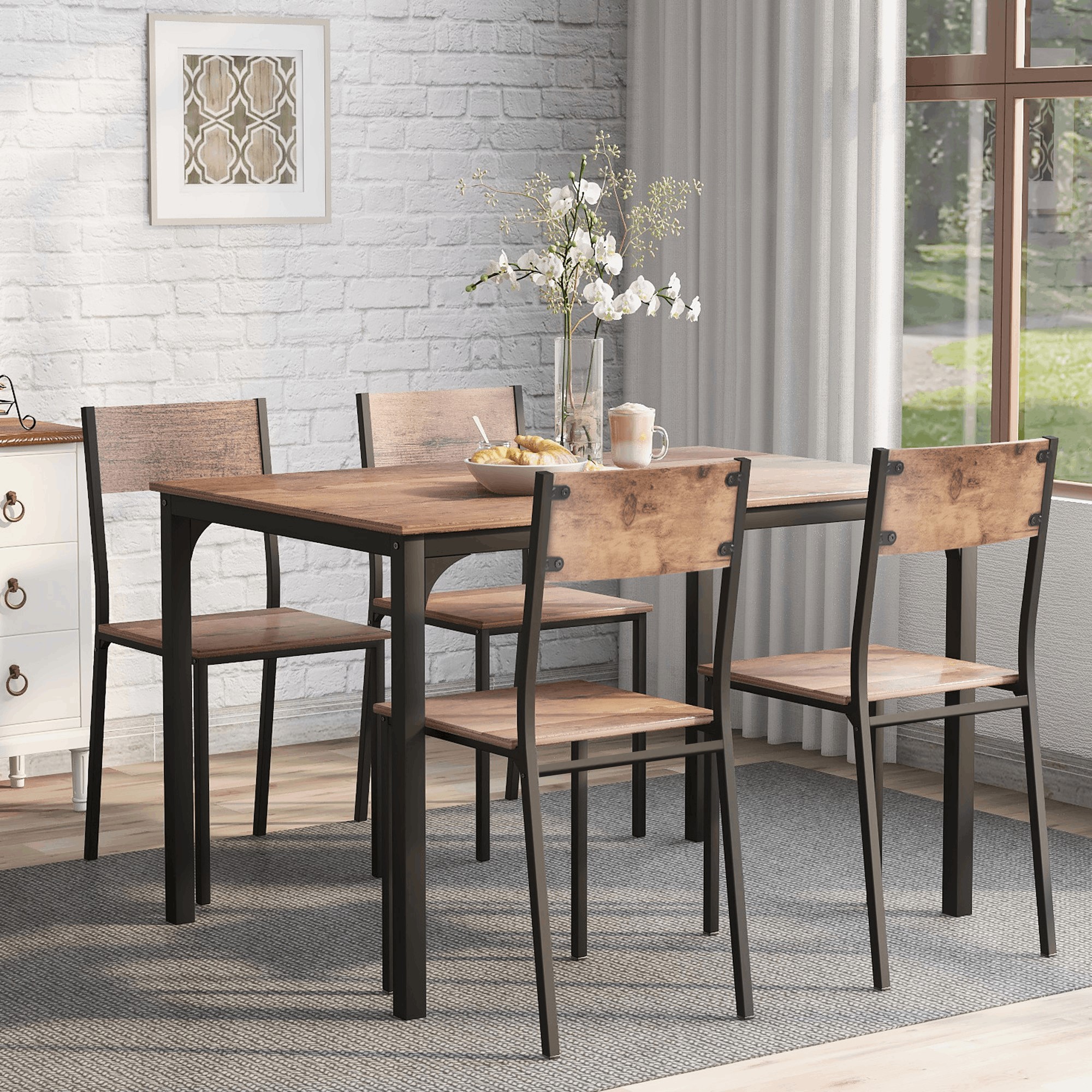 Ensemble table + chaises en MDF/PVC, cadre métal laqué, chaises empilables, design minimaliste, pour cuisine et bar, petit espace, facile entretien, stabilité, style moderne, utilisation polyvalente, durabilité, décoration - image 3
