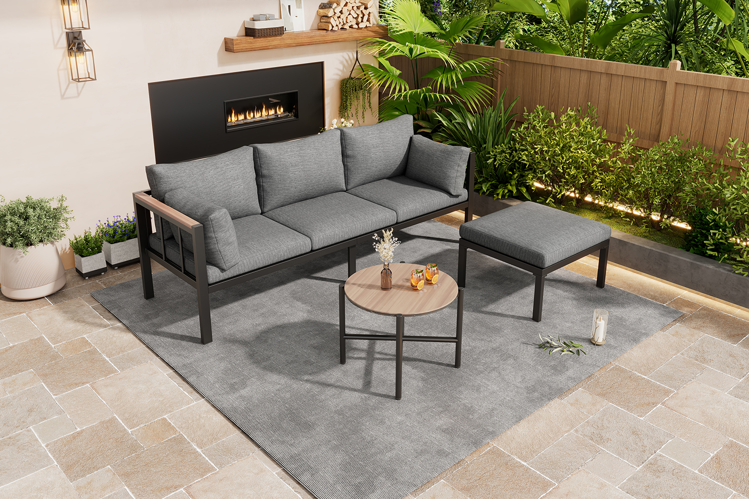 Gartenmöbel-Set, Eckgarnitur, Sofa + Couchtisch + 
