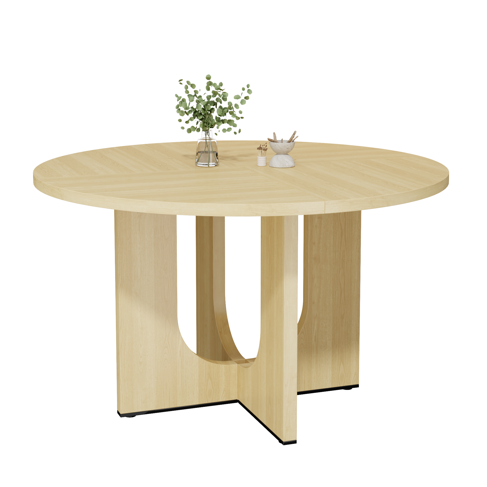 Table à manger ronde Ø120 x H75 cm pour 4 à 6 personnes, MDF, Effet chêne - détails
