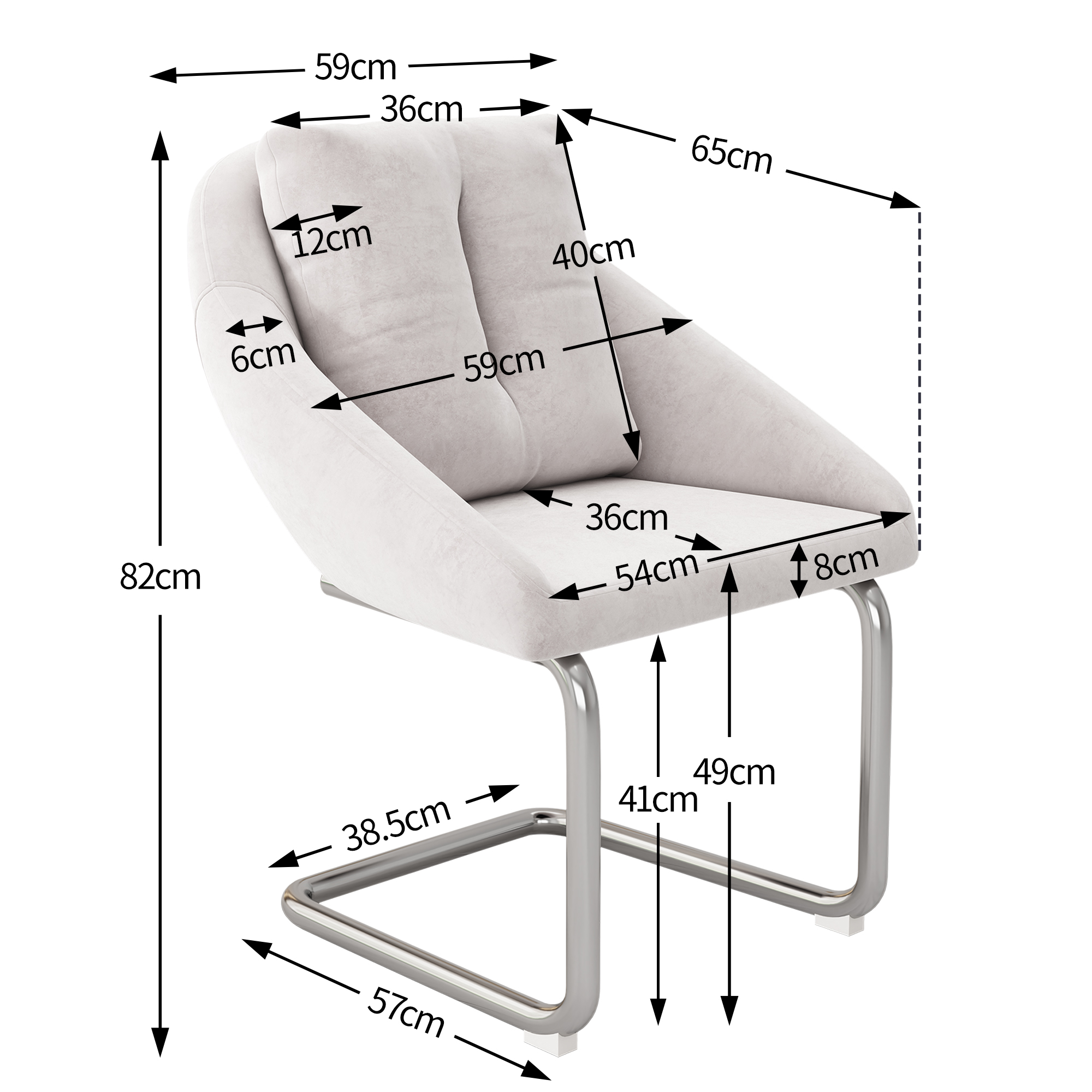 Chaise de salle à manger, lot de 6, velours, beige - vue 3