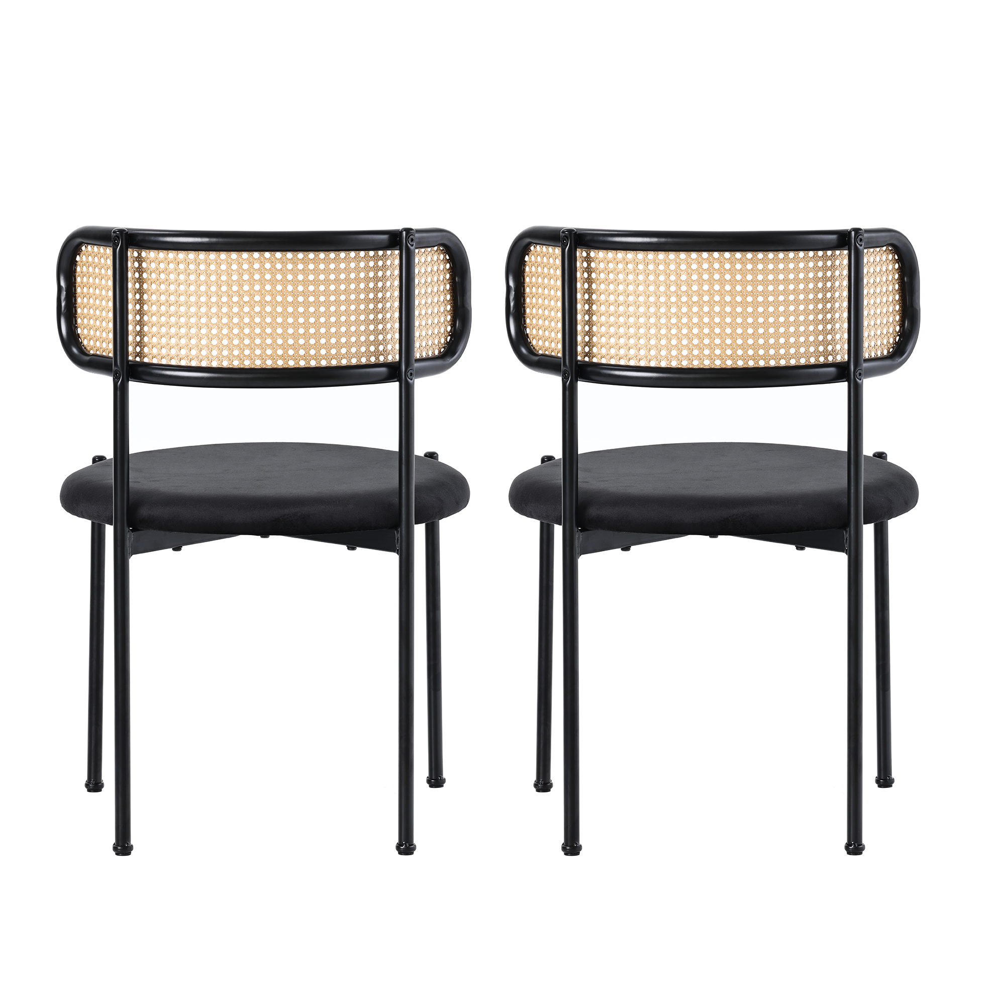 Chaise de salle à manger, lot de 4, détails en rotin, métal et velours, noir - vue 9