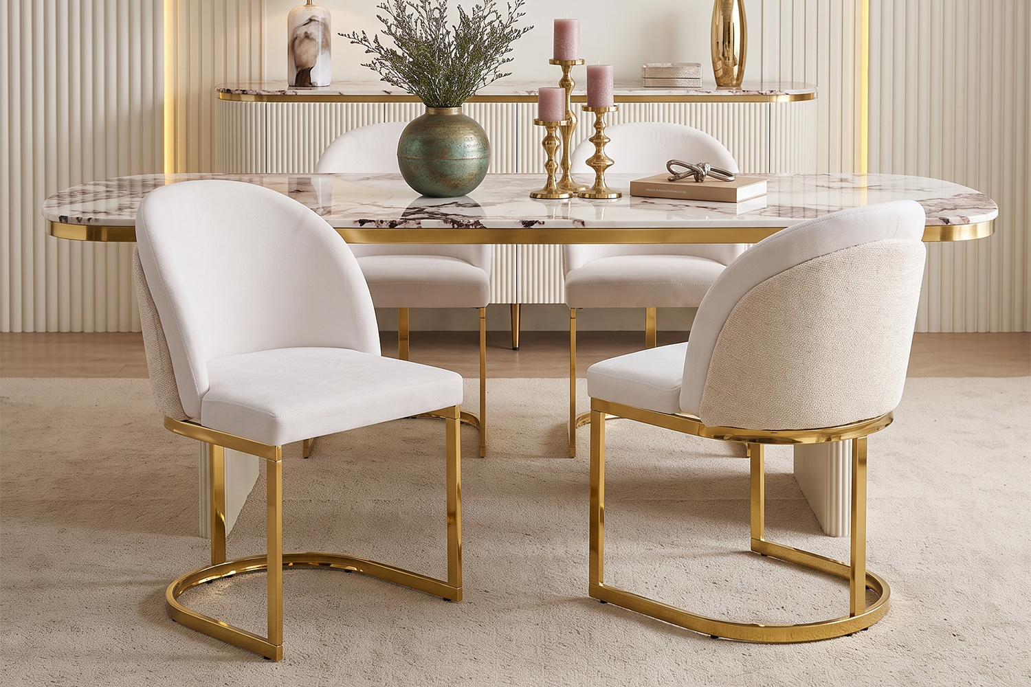 Chaise de salle à manger double dossier, mousse 25D, tissu chenille, pieds métal galvanisé miroir, cadre renforcé, pour salle à manger et salon, design haut de gamme, confort durable, style luxueux, stabilité, durabilité - image 24