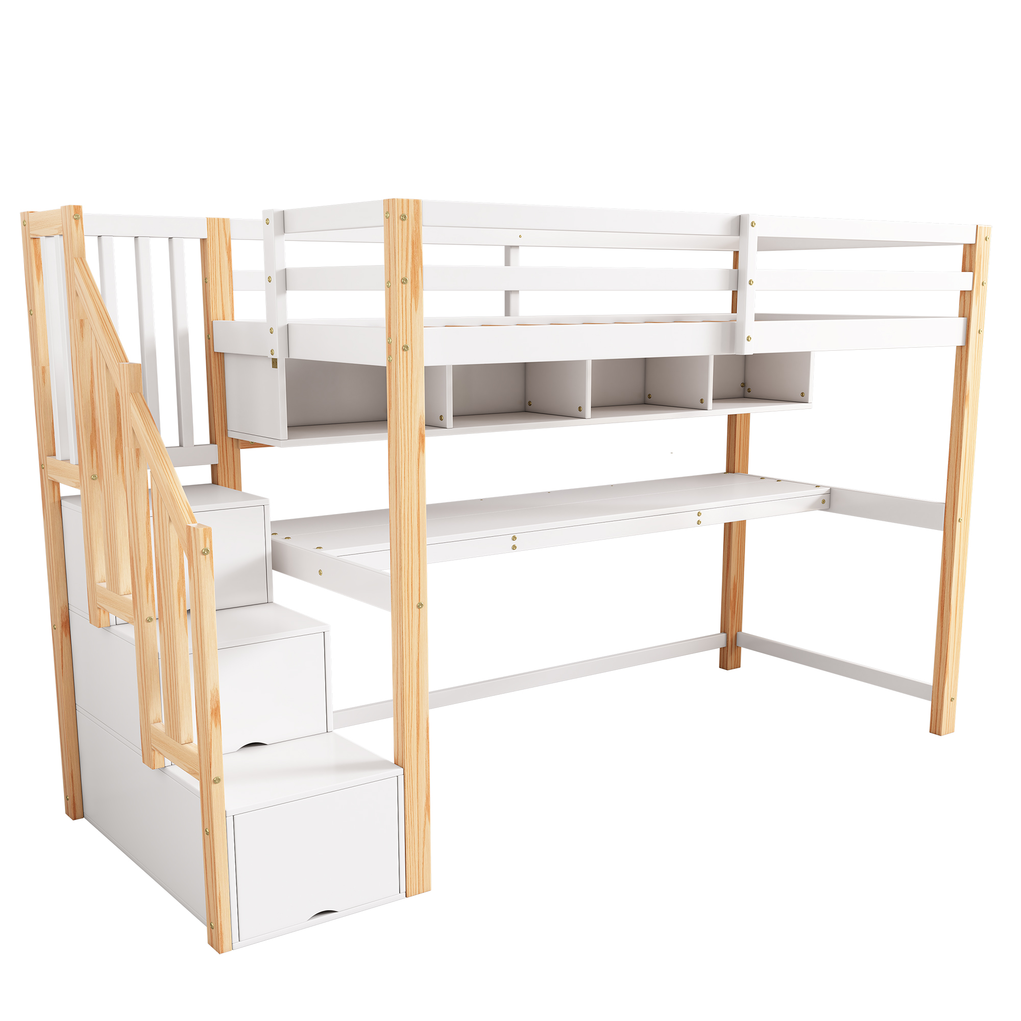 Lit enfant, 252 x 95 x 165 cm, bois massif, blanc - vue 5