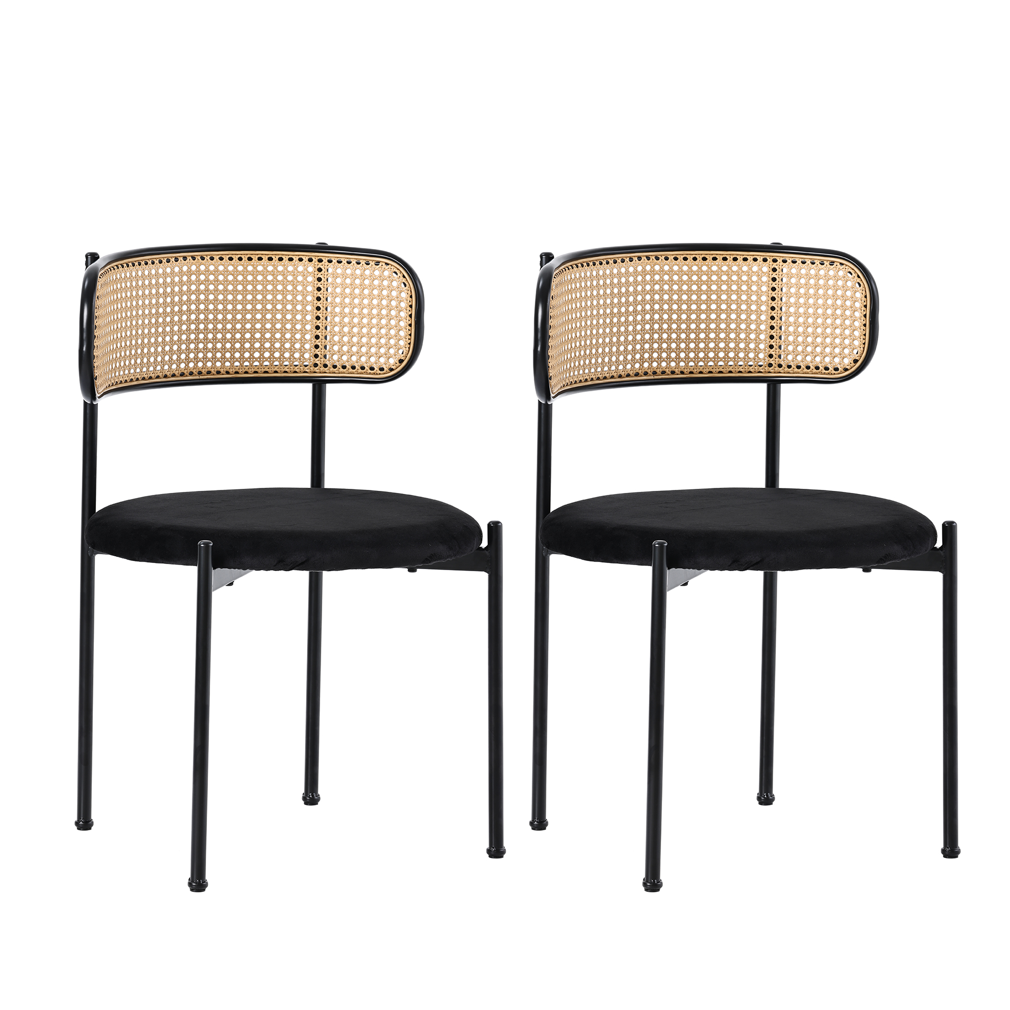 Chaise de salle à manger, lot de 4, détails en rotin, métal et velours, noir - vue 7