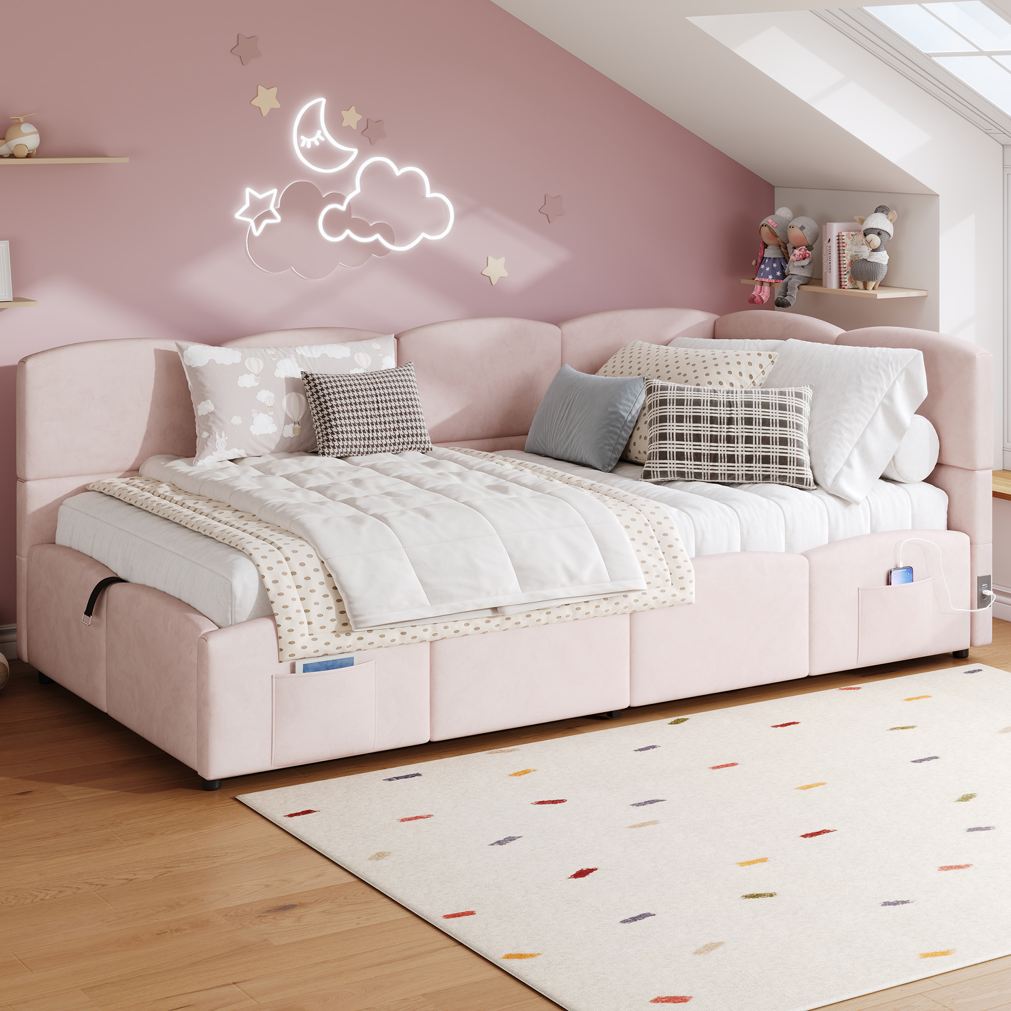 Polsterbett, Kinderbett,Einzelbett, Stauraumbett, 