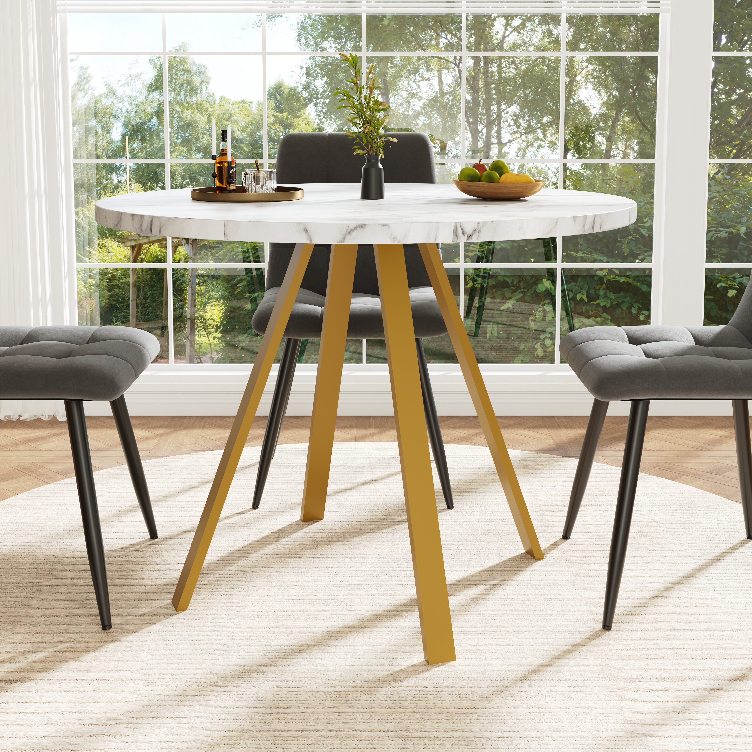 Table ronde blanc doré vue 1
