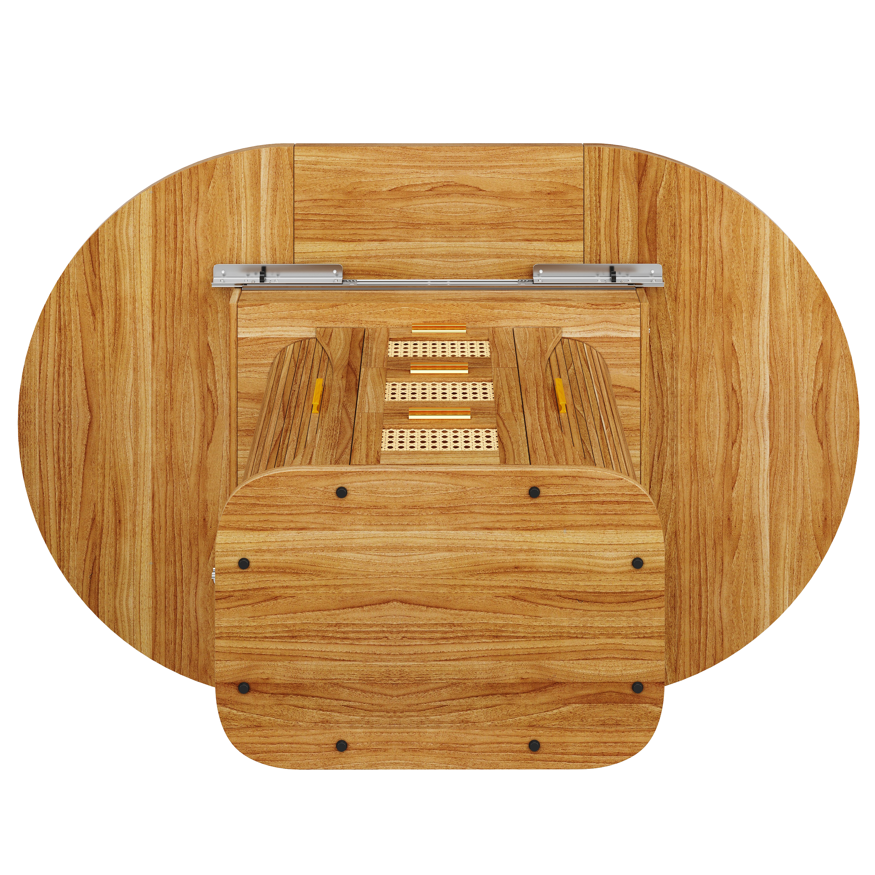 Table à manger extensible avec rangement, table 118-158 cm avec tiroirs en rotin, aspect bois MDF, noir/bois naturel/marron, table à manger extensible, table de salle à manger, mobilier de cuisine