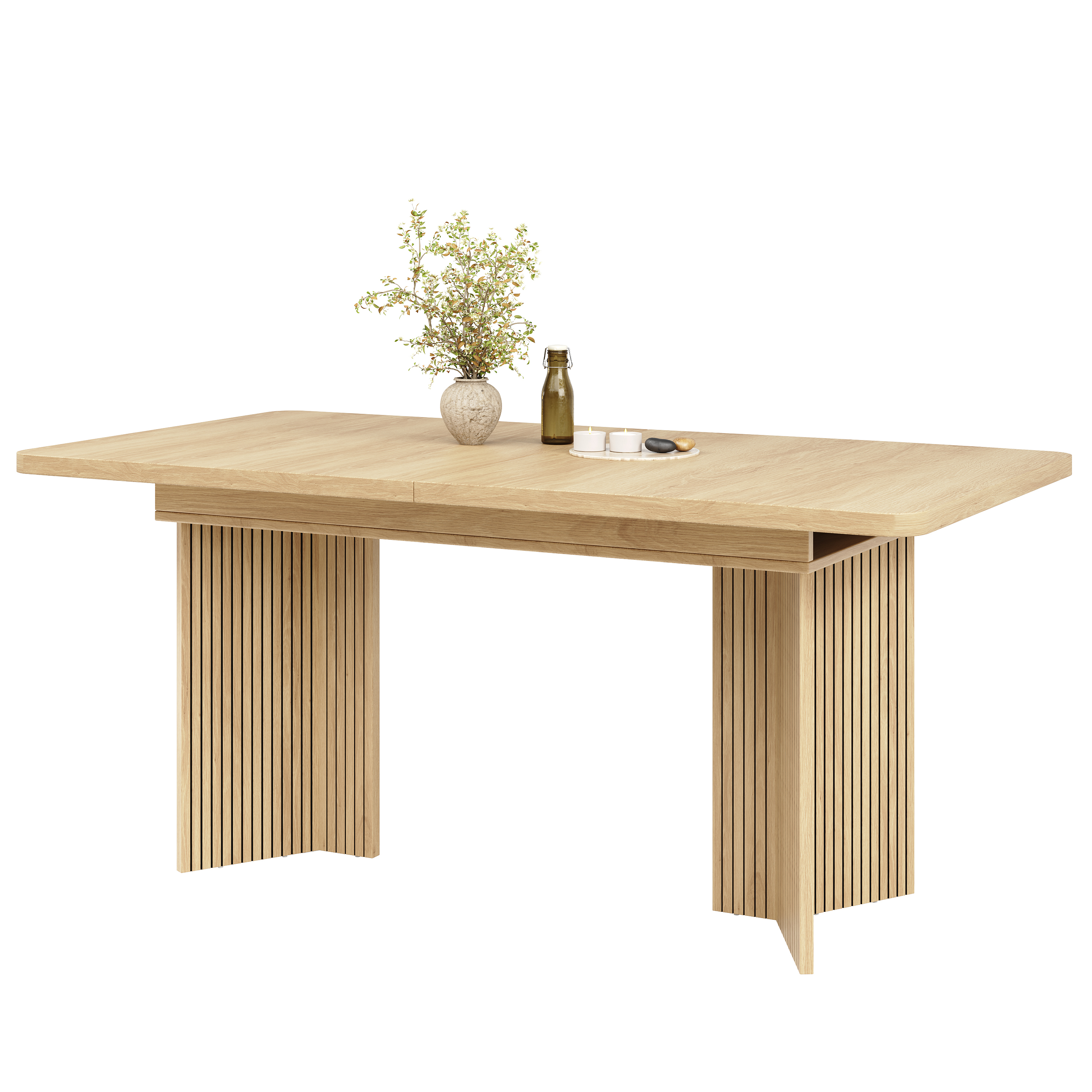 Table à manger extensible 120–160 × 80 × 76,1 cm avec piètement en V rainuré - vue 1
