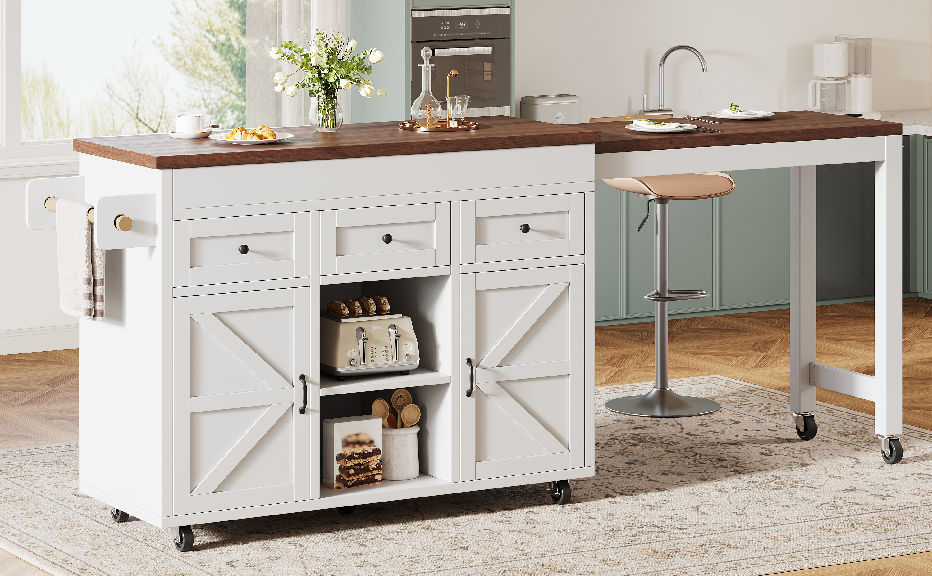 Ilot de cuisine extensible avec rangement