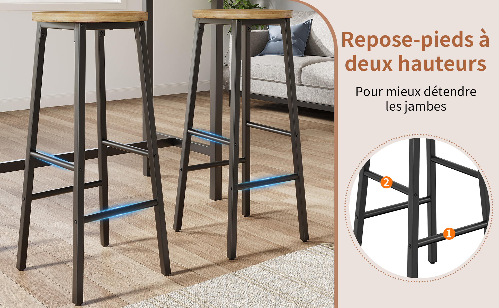 Détail du tabouret de bar