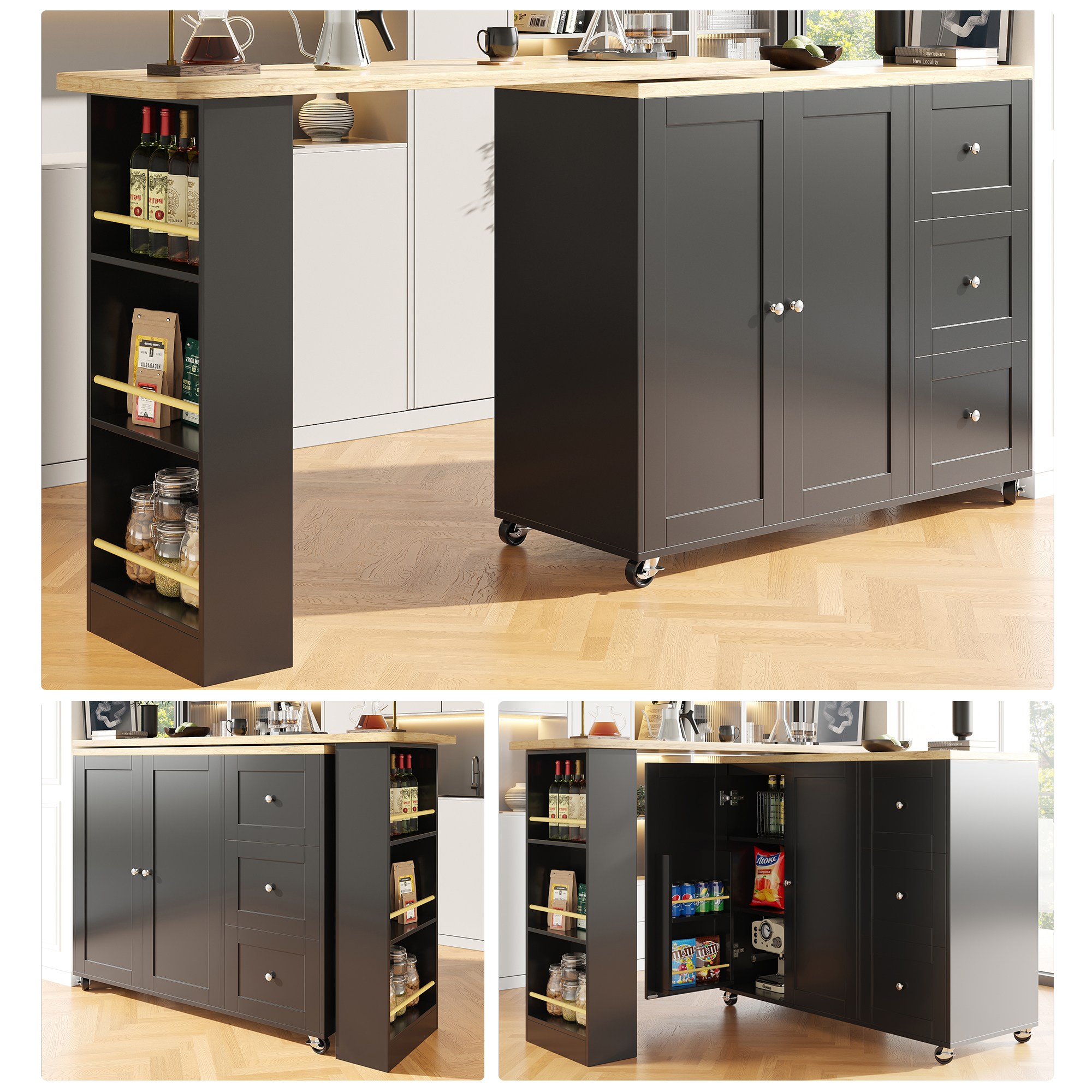 360° drehbarer Stehtisch (135-203 x 39 x 106 cm) a