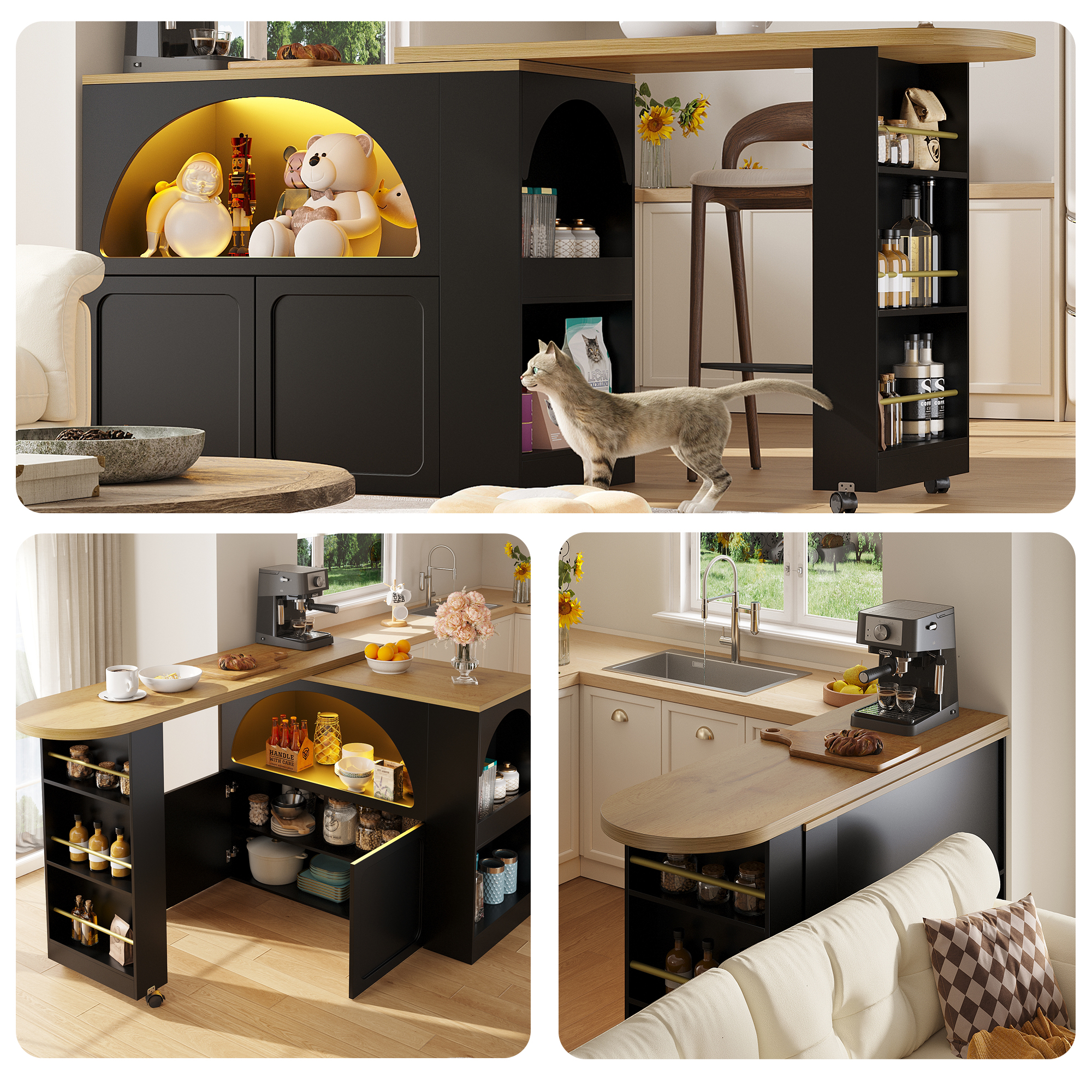 Ausziehbarer Bartisch mit Stauraum(135-205×39×100c