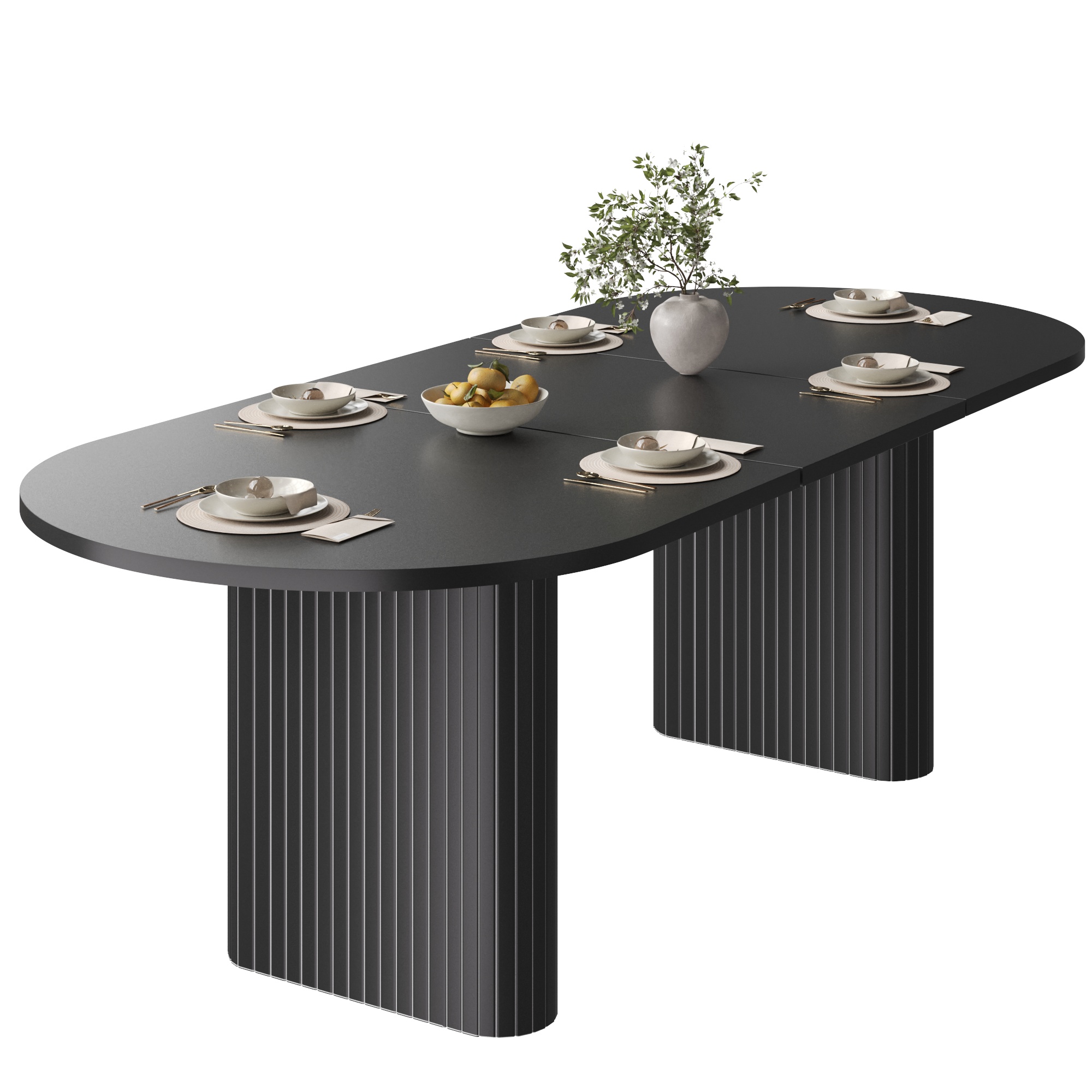 Table à manger extensible ovale 120–160 cm x 80 x 75,5 cm, MDF, métal, Noir - détails