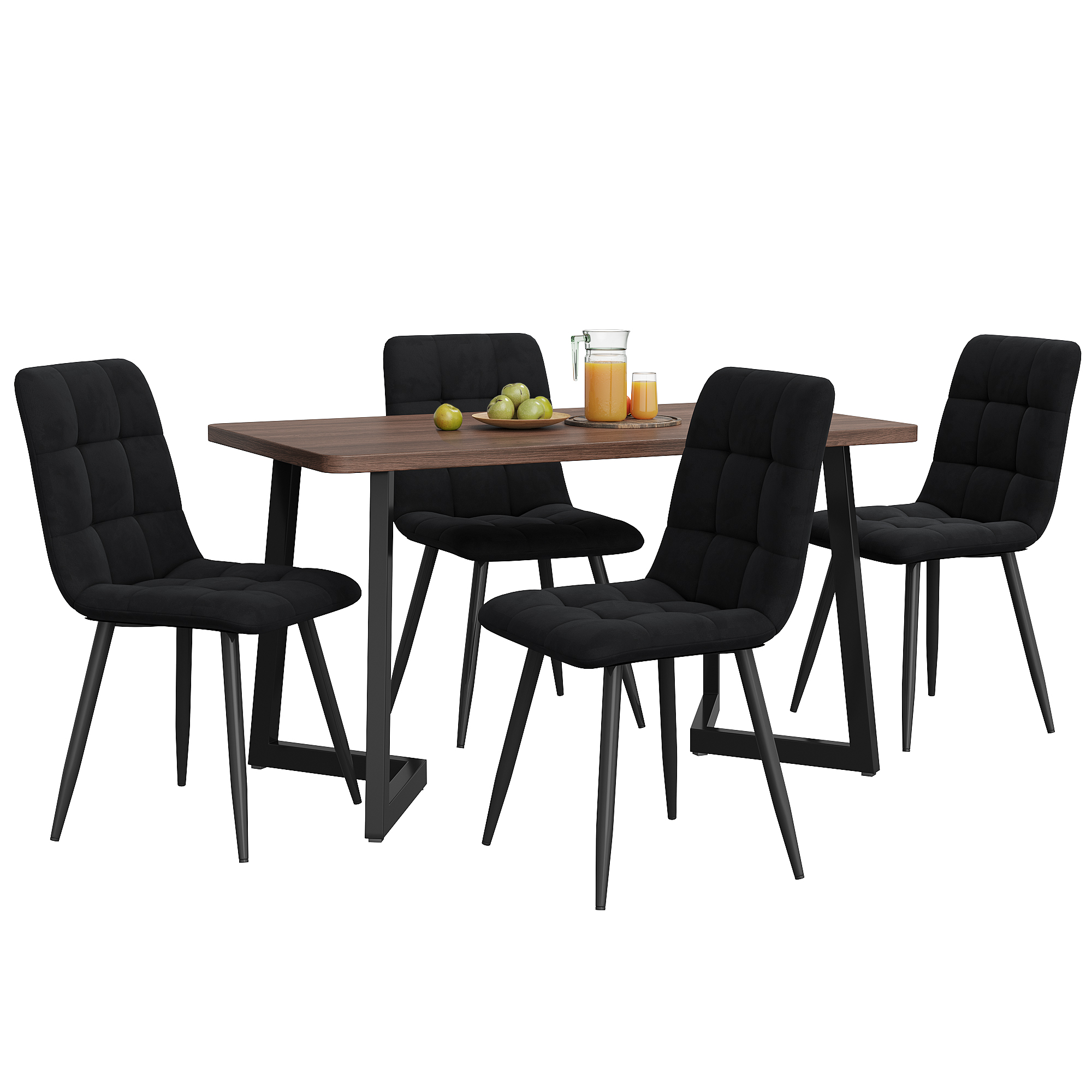 Ensemble table et chaises, 5 pièces, 1 table + 4 chaises, métal et bois, noir - vue 4