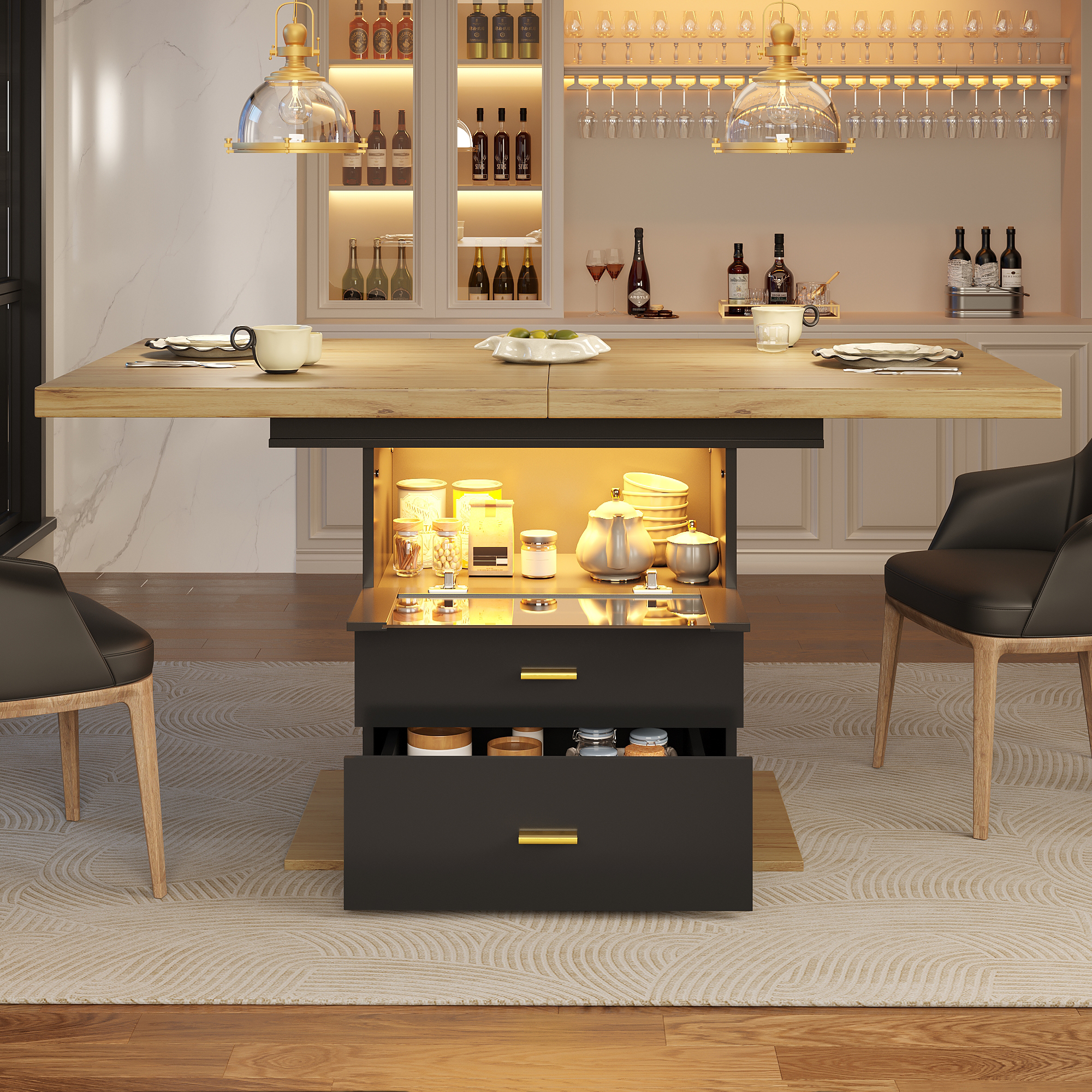 Table extensible tiroirs bois vue 1