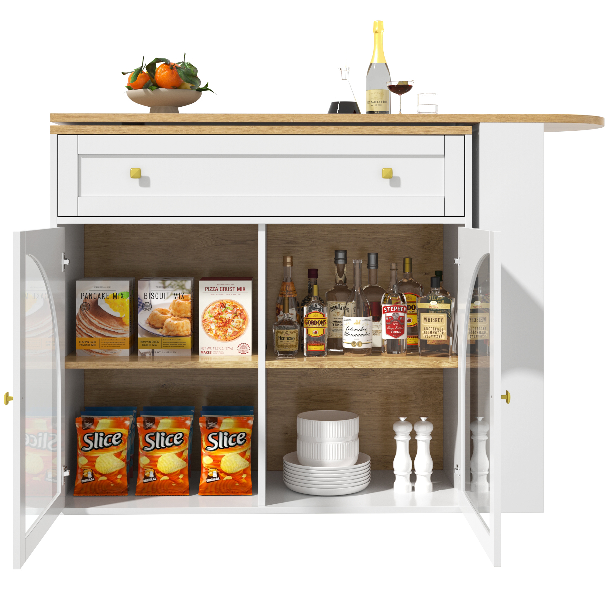 Armoire bar rotative 360° avec étagère 3 niveaux, MDF, poignées métal, portes verre sécurité, pour restaurant, salon, home-bar, design moderne, beaucoup de rangement, style élégant, stabilité, fonctionnalité - image 13