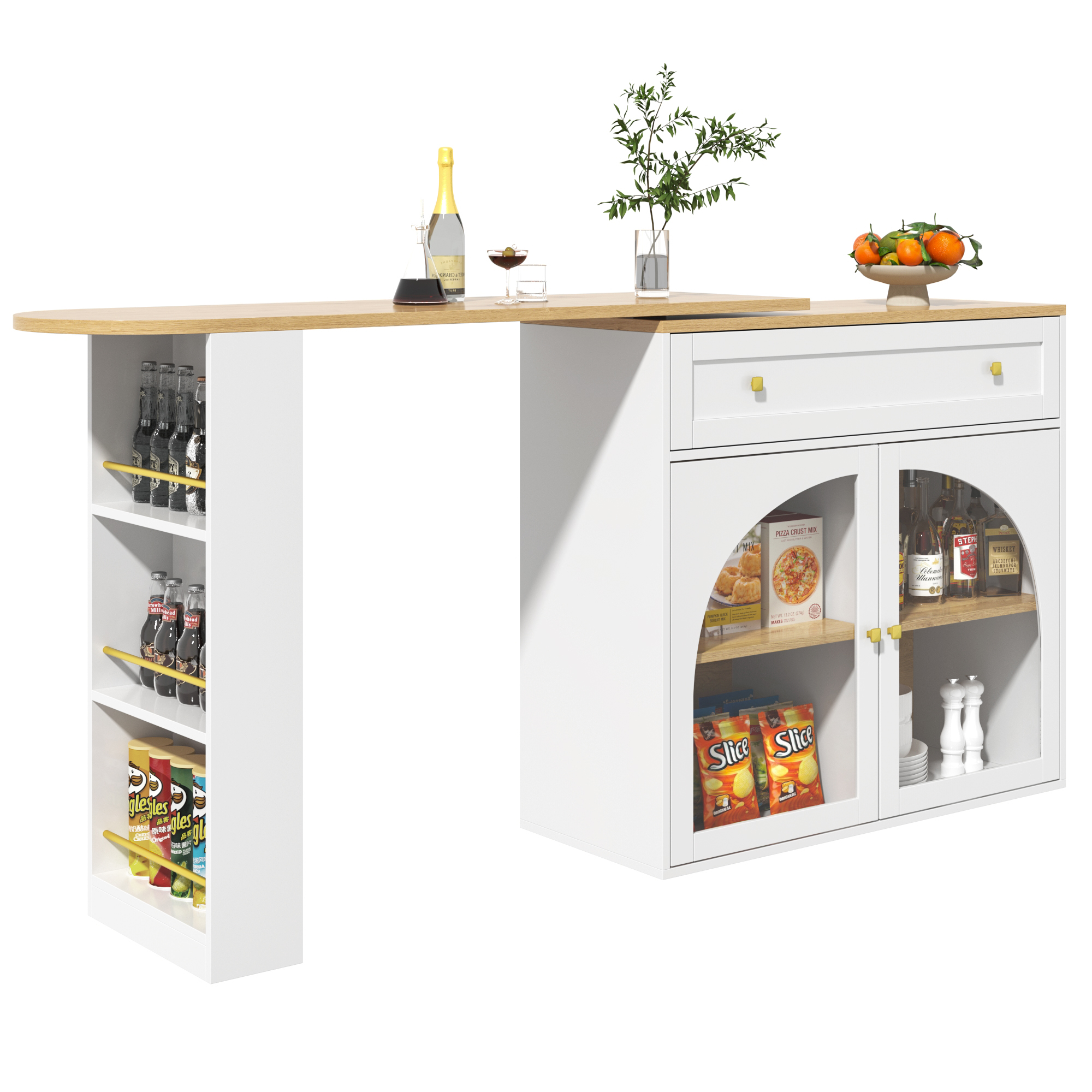 Armoire bar rotative 360° avec étagère 3 niveaux, MDF, poignées métal, portes verre sécurité, pour restaurant, salon, home-bar, design moderne, beaucoup de rangement, style élégant, stabilité, fonctionnalité - image 14