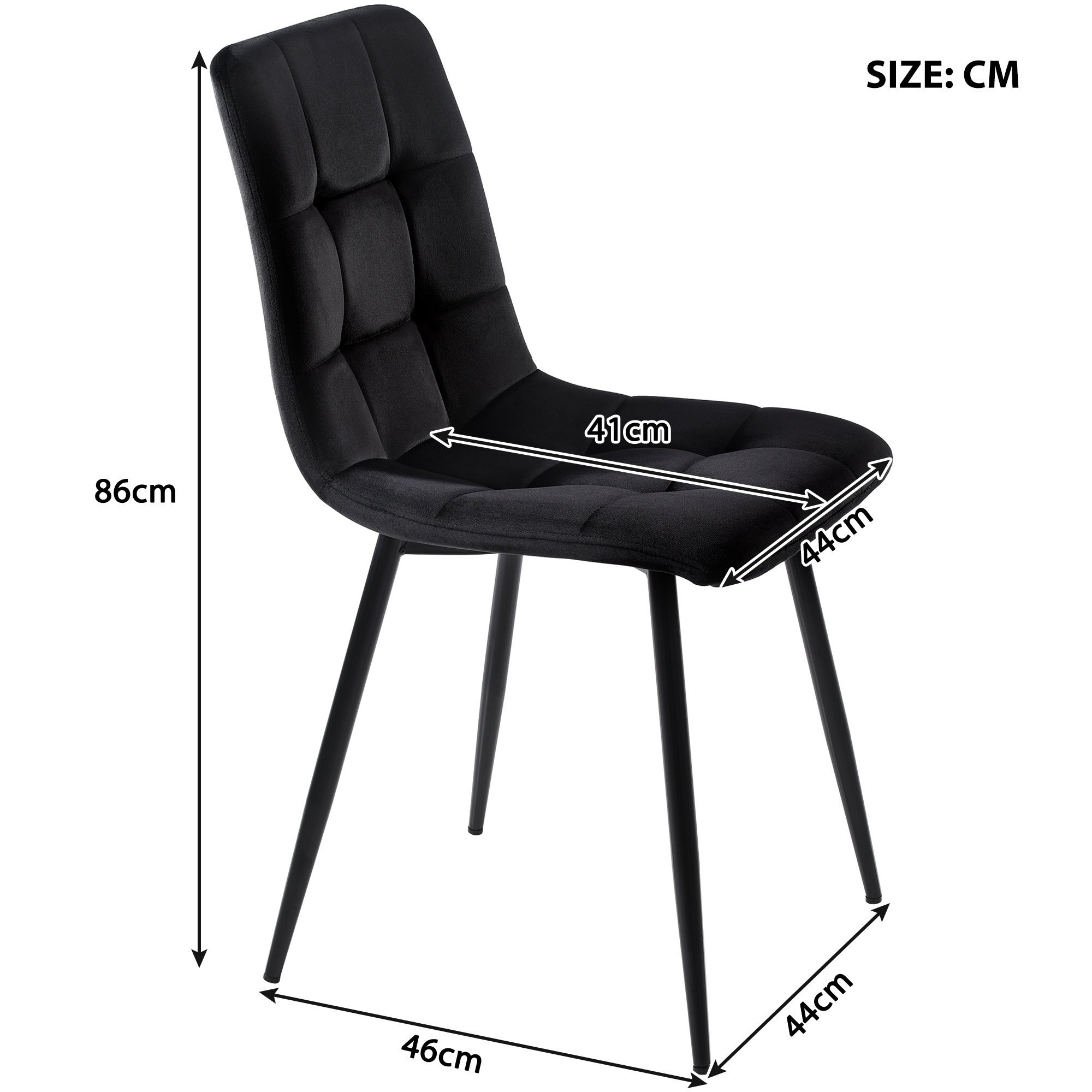 Ensemble table et chaises, 5 pièces, 1 table + 4 chaises, métal et velours, noir - vue 3