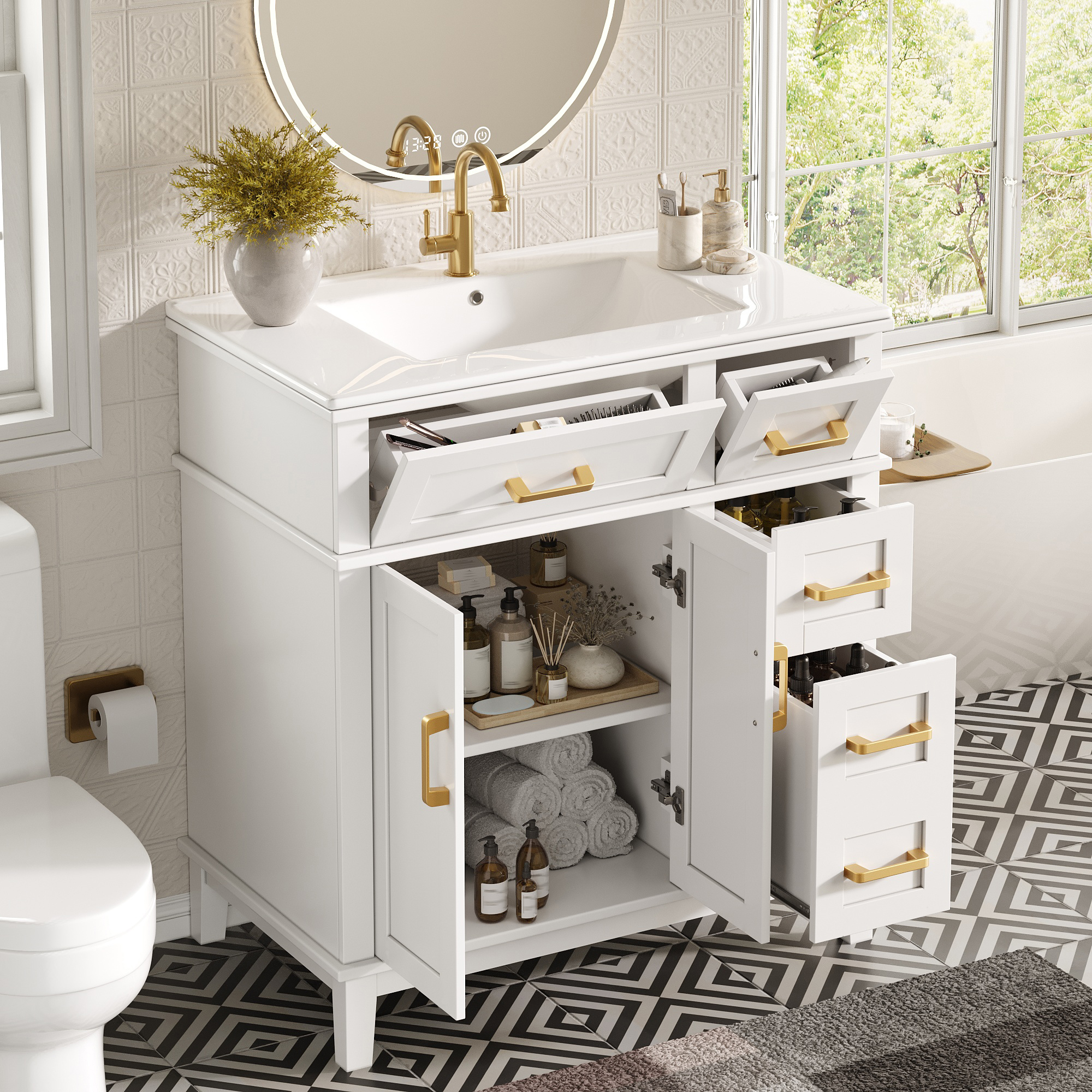 Badezimmerschrank mit Waschbecken aus Keramik, mod